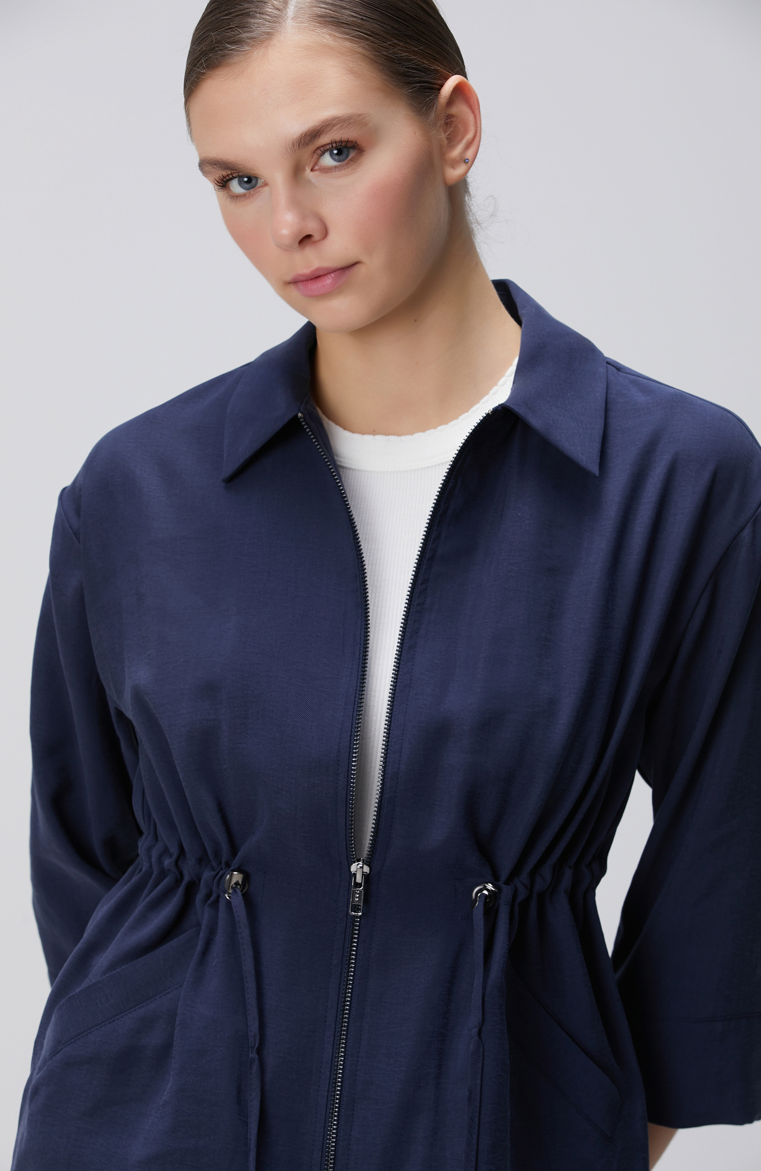 Lacivert Beli Büzgülü Ceket