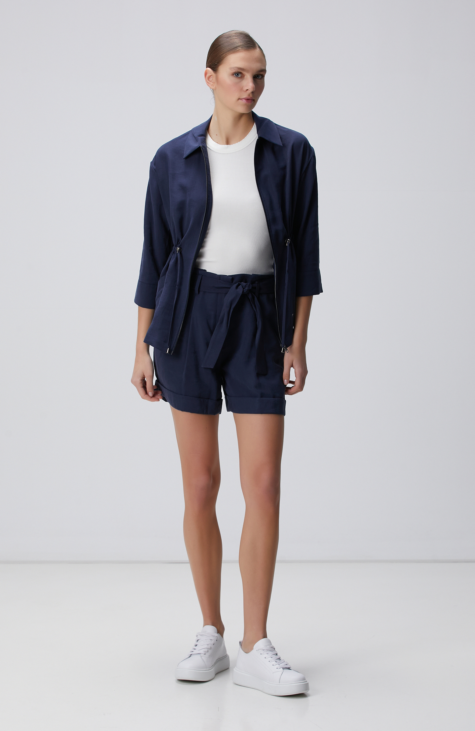 Lacivert Beli Büzgülü Ceket