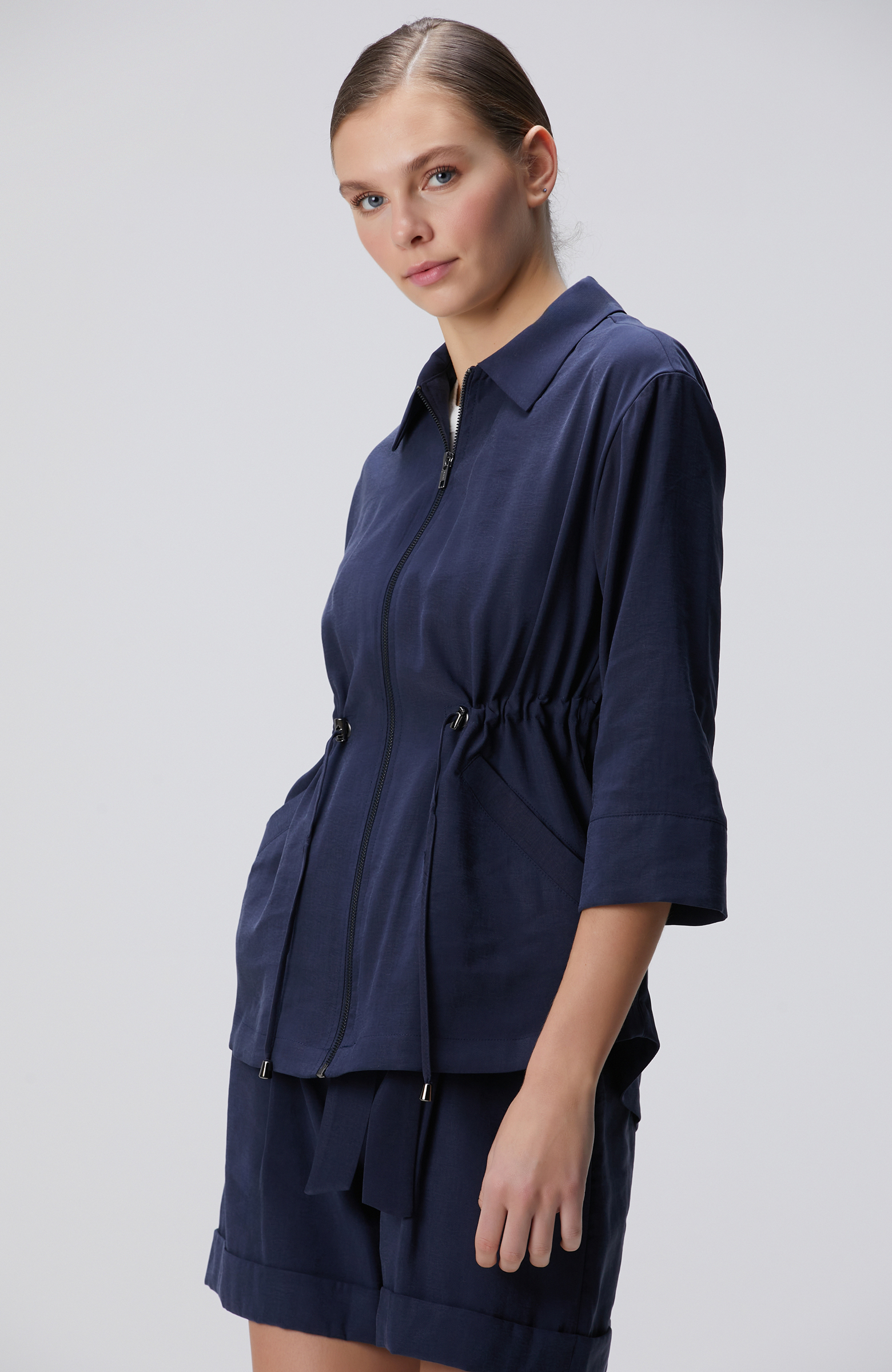 Lacivert Beli Büzgülü Ceket