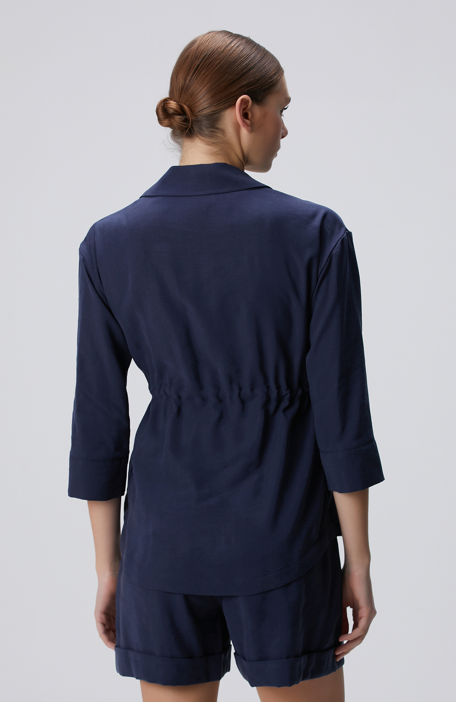 Lacivert Beli Büzgülü Ceket