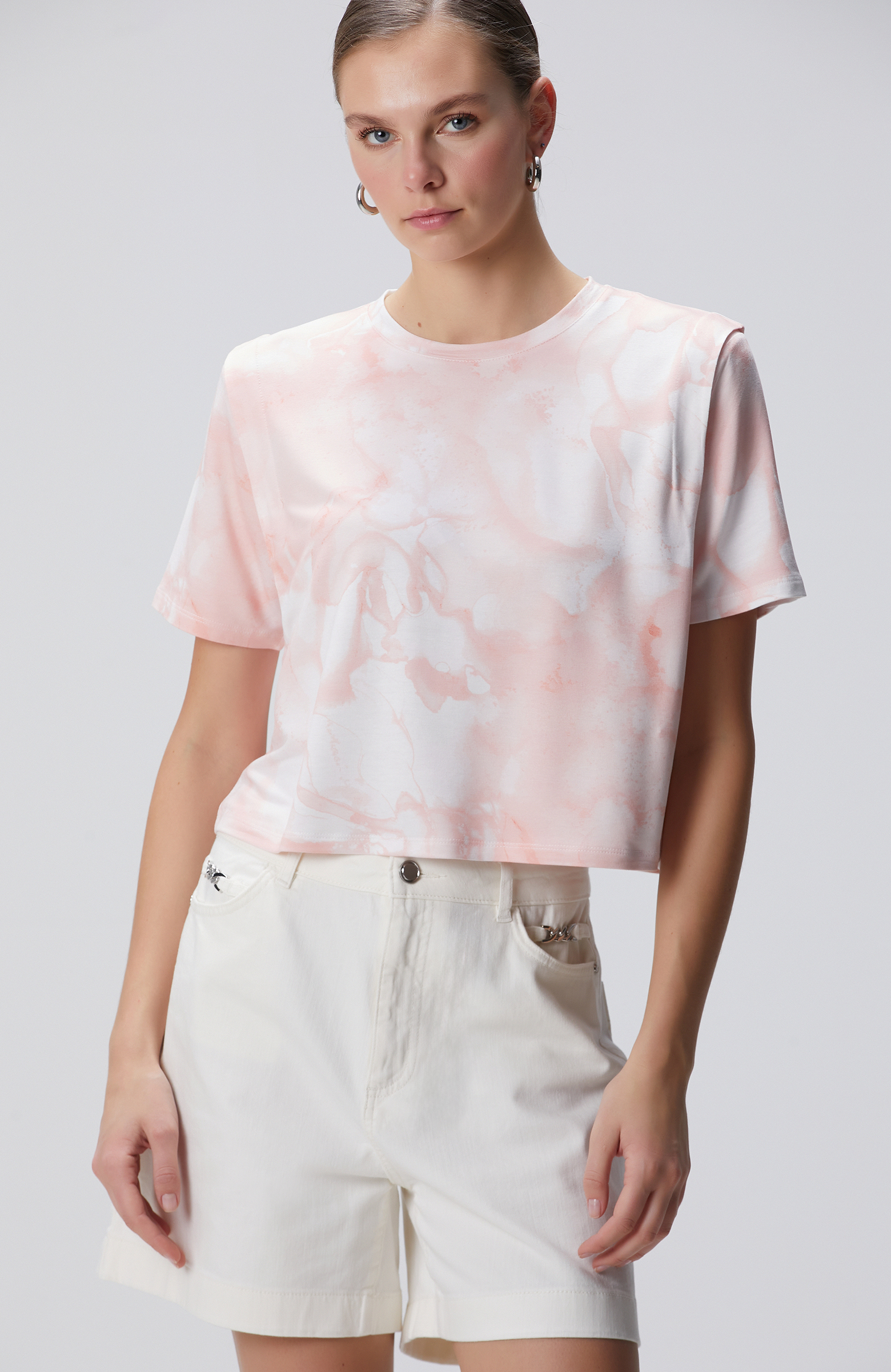 N-Tech Pembe Batik Desenli T-shirt