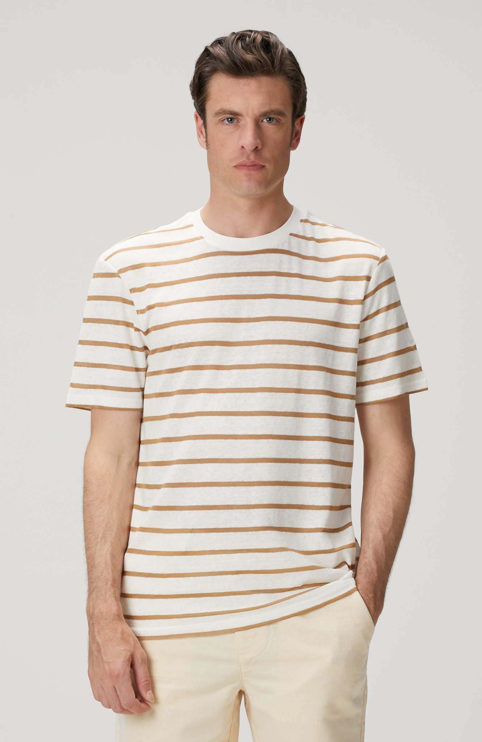 Kırık Beyaz Keten Karışımlı T-shirt