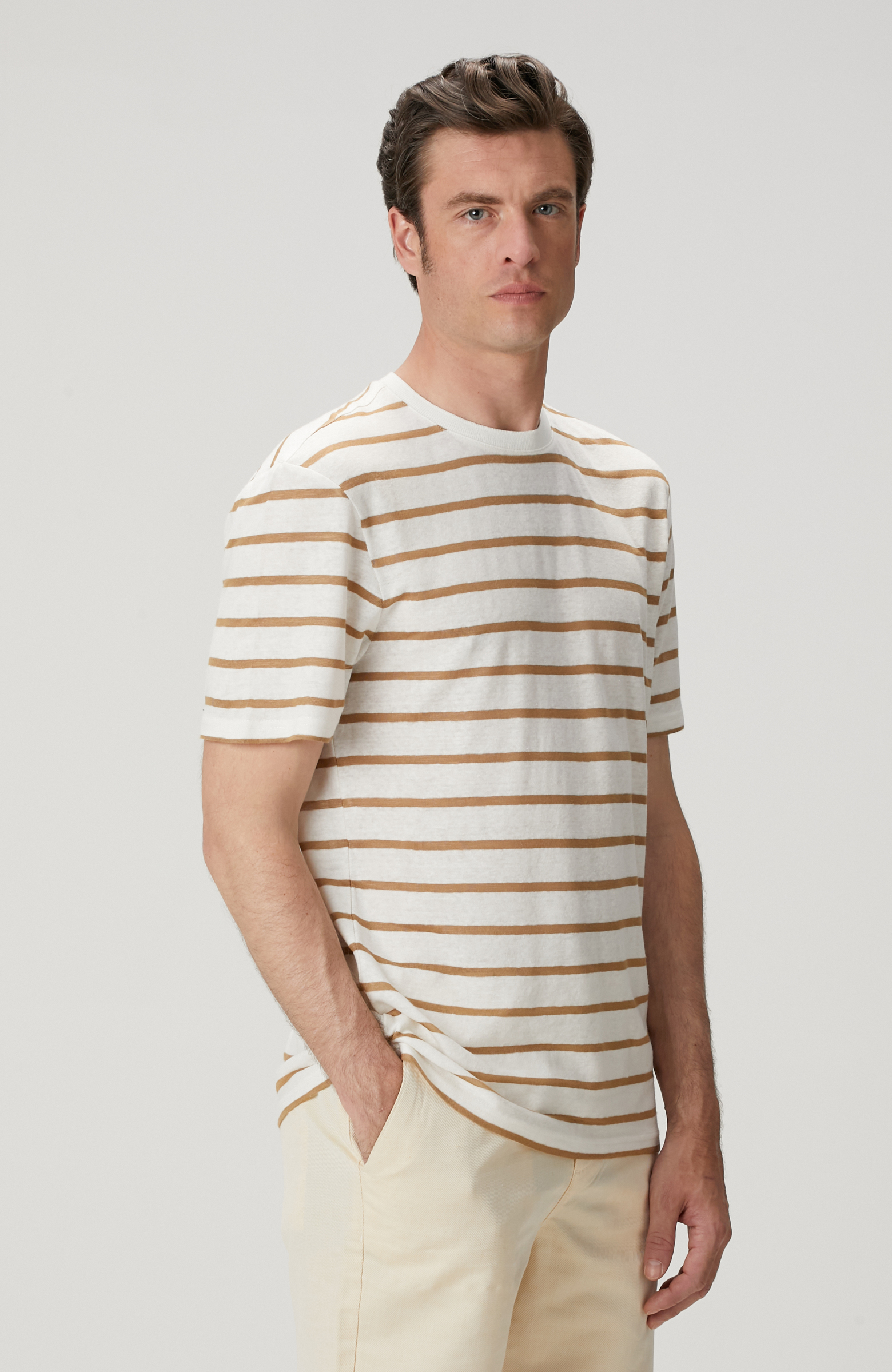 Kırık Beyaz Keten Karışımlı T-shirt