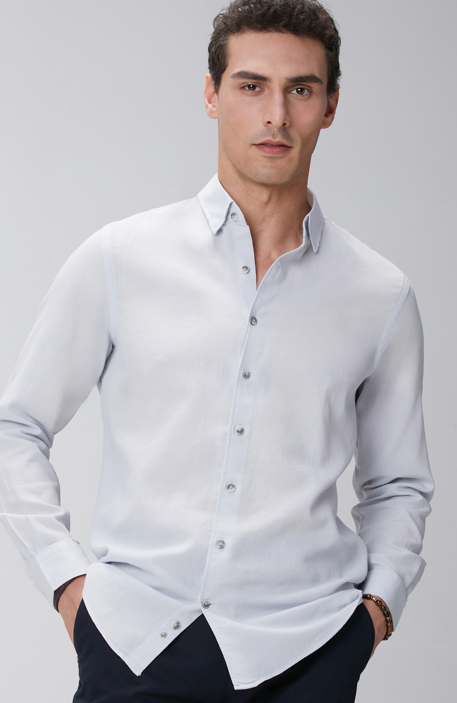 Gri Mikro Desenli Gömlek