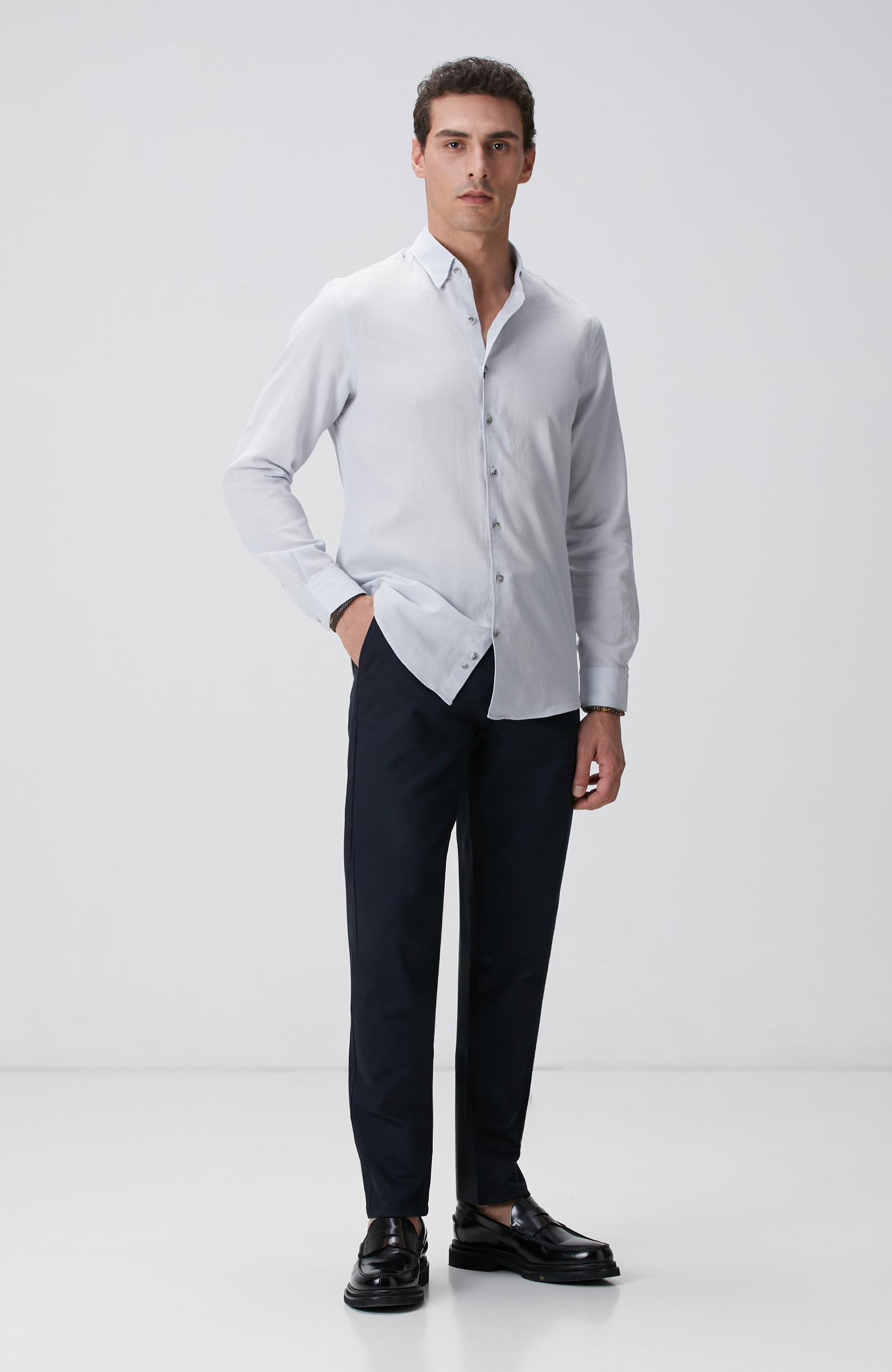 Gri Mikro Desenli Gömlek