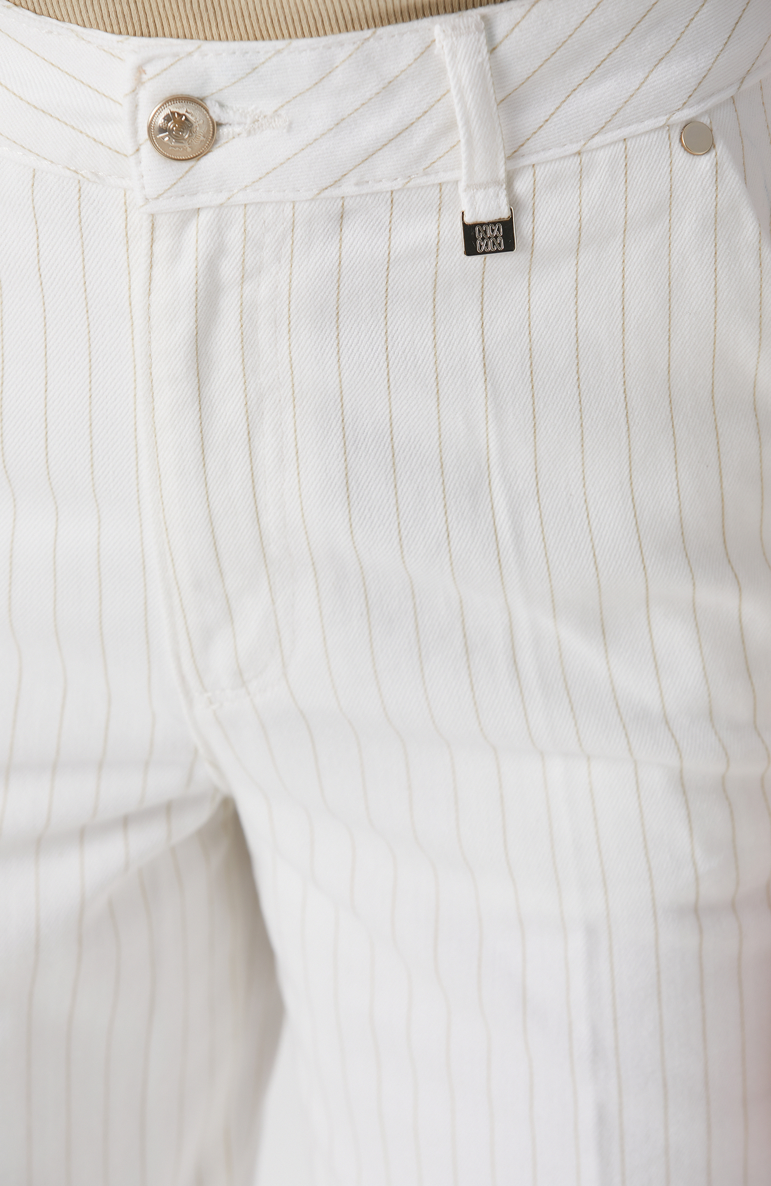 Kırık Beyaz Çizgili Denim Pantolon