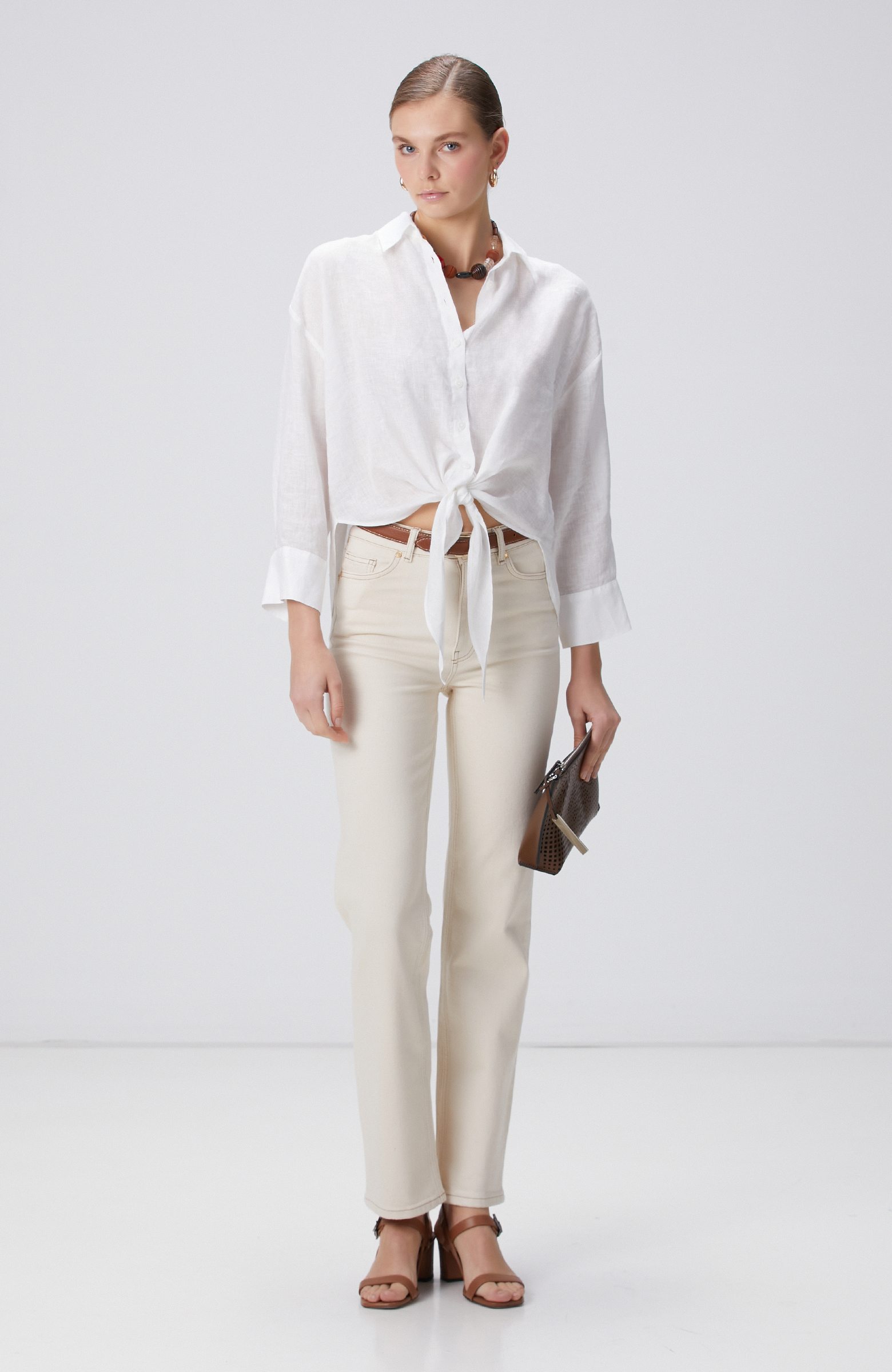 Kırık Beyaz Denim Pantolon