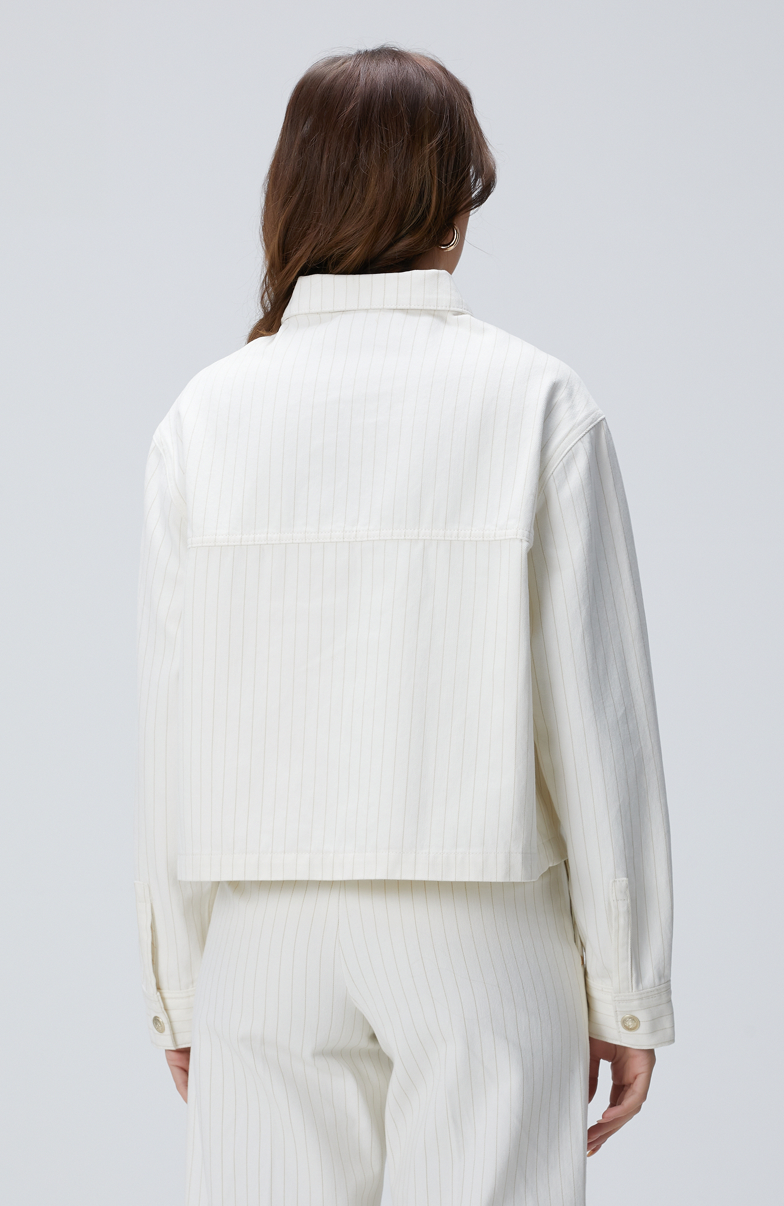 Kırık Beyaz Çizgili Denim Mont