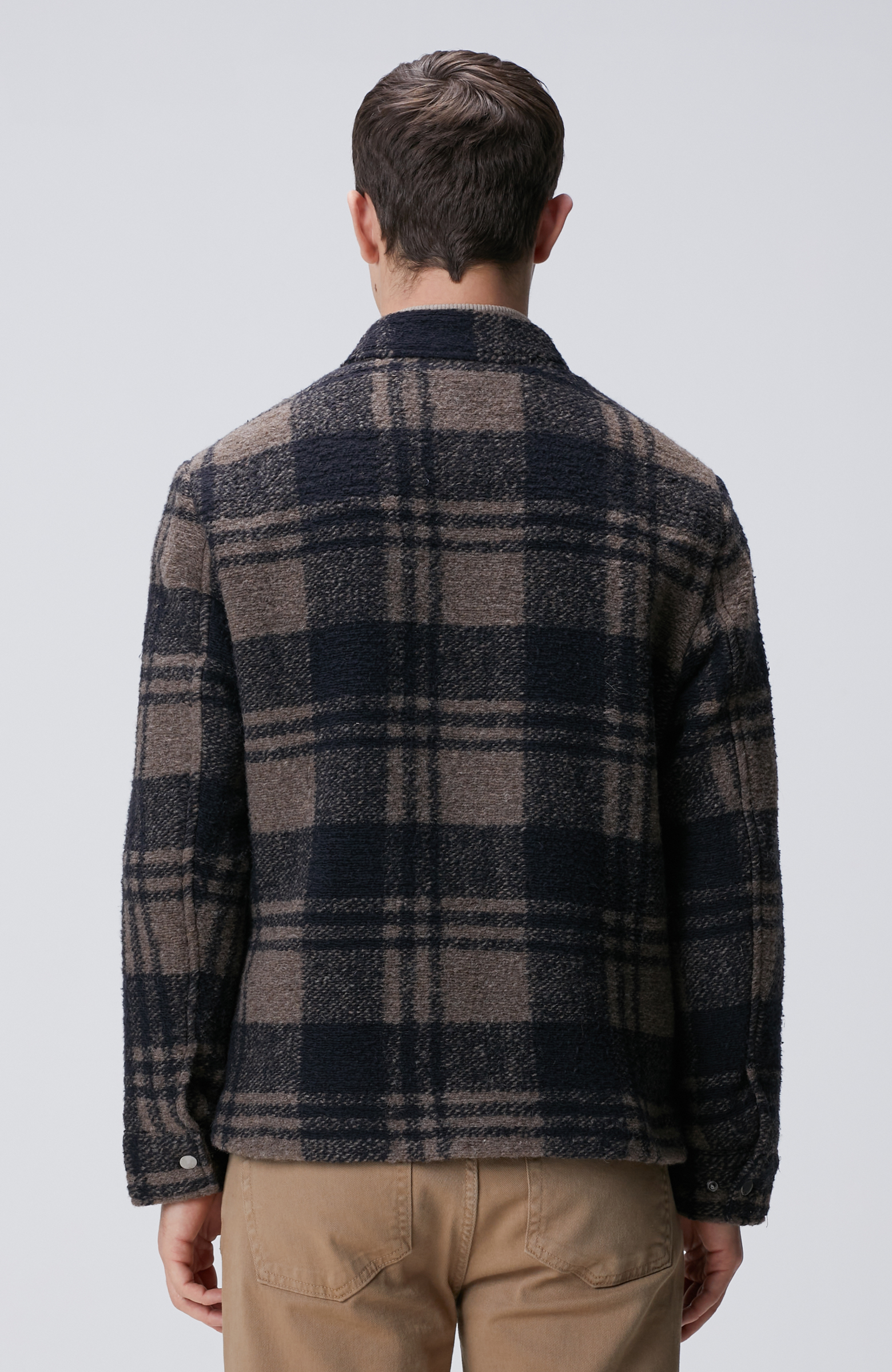 Kahverengi Ekoseli Yün Karışımlı Mont