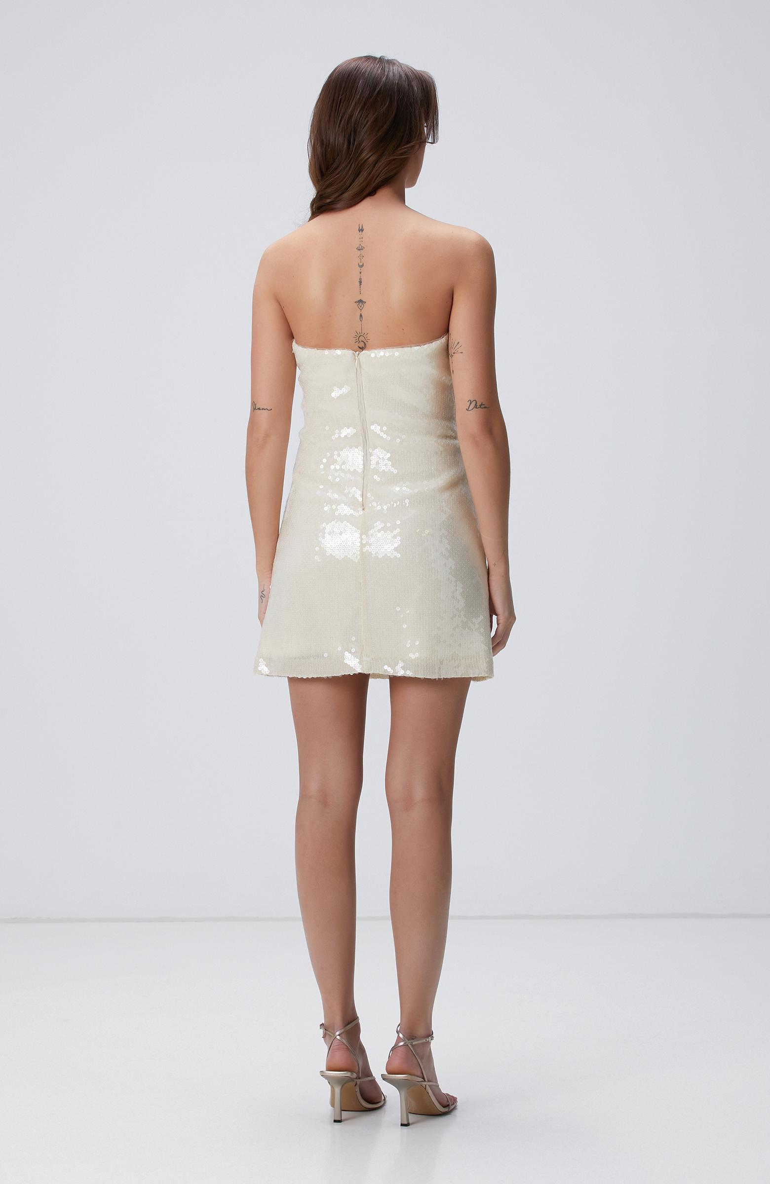 Kırık Beyaz Mini Abiye Elbise