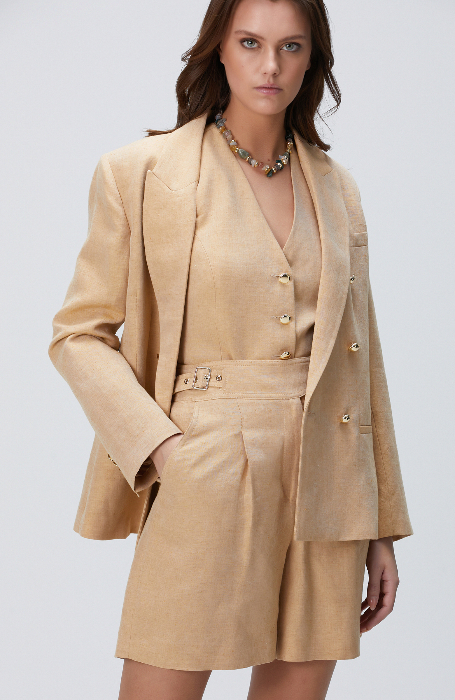 Limited Açık Bej Keten Karışımlı Şort