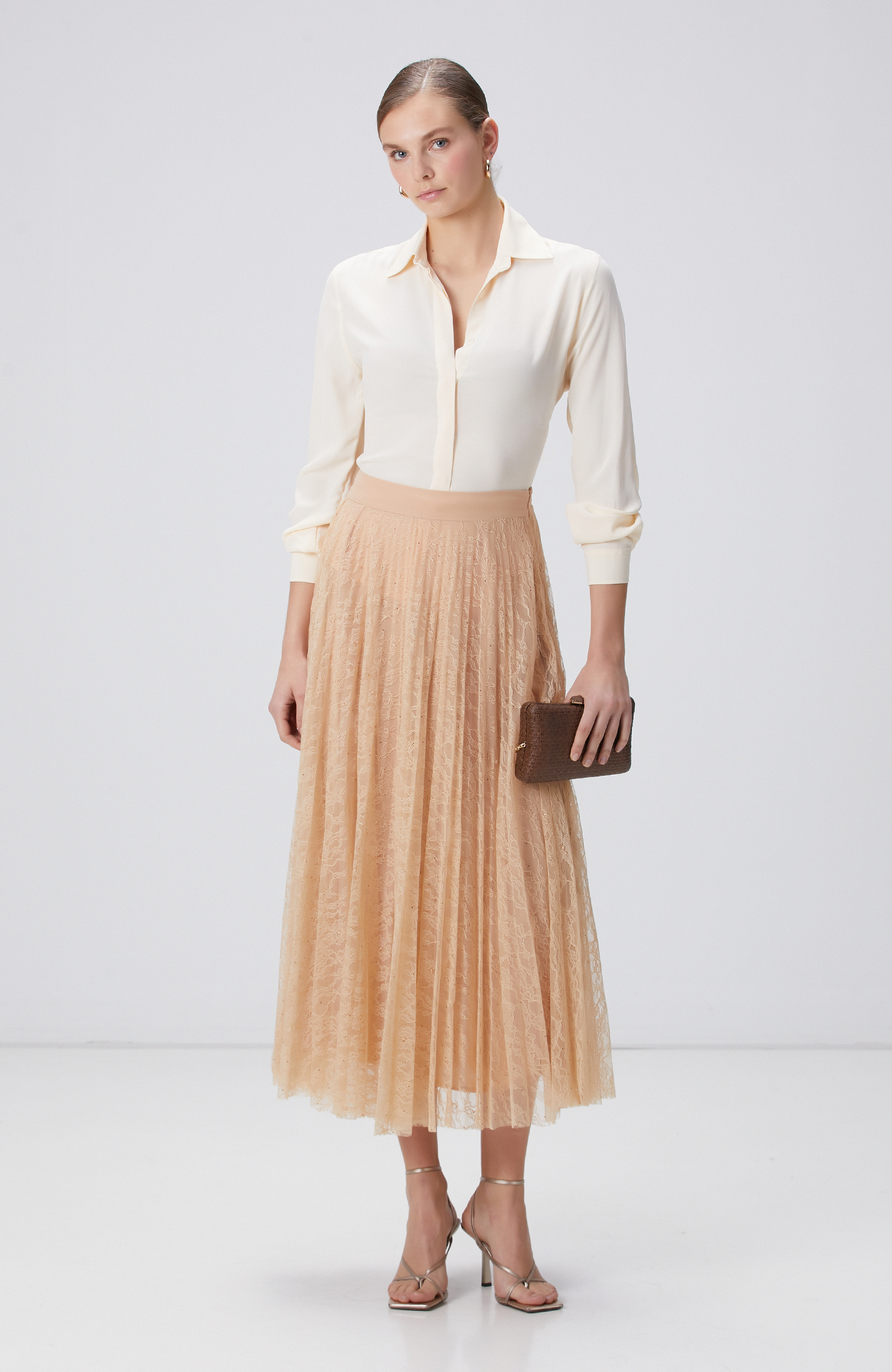 Limited Bej Midi Dantel Etek