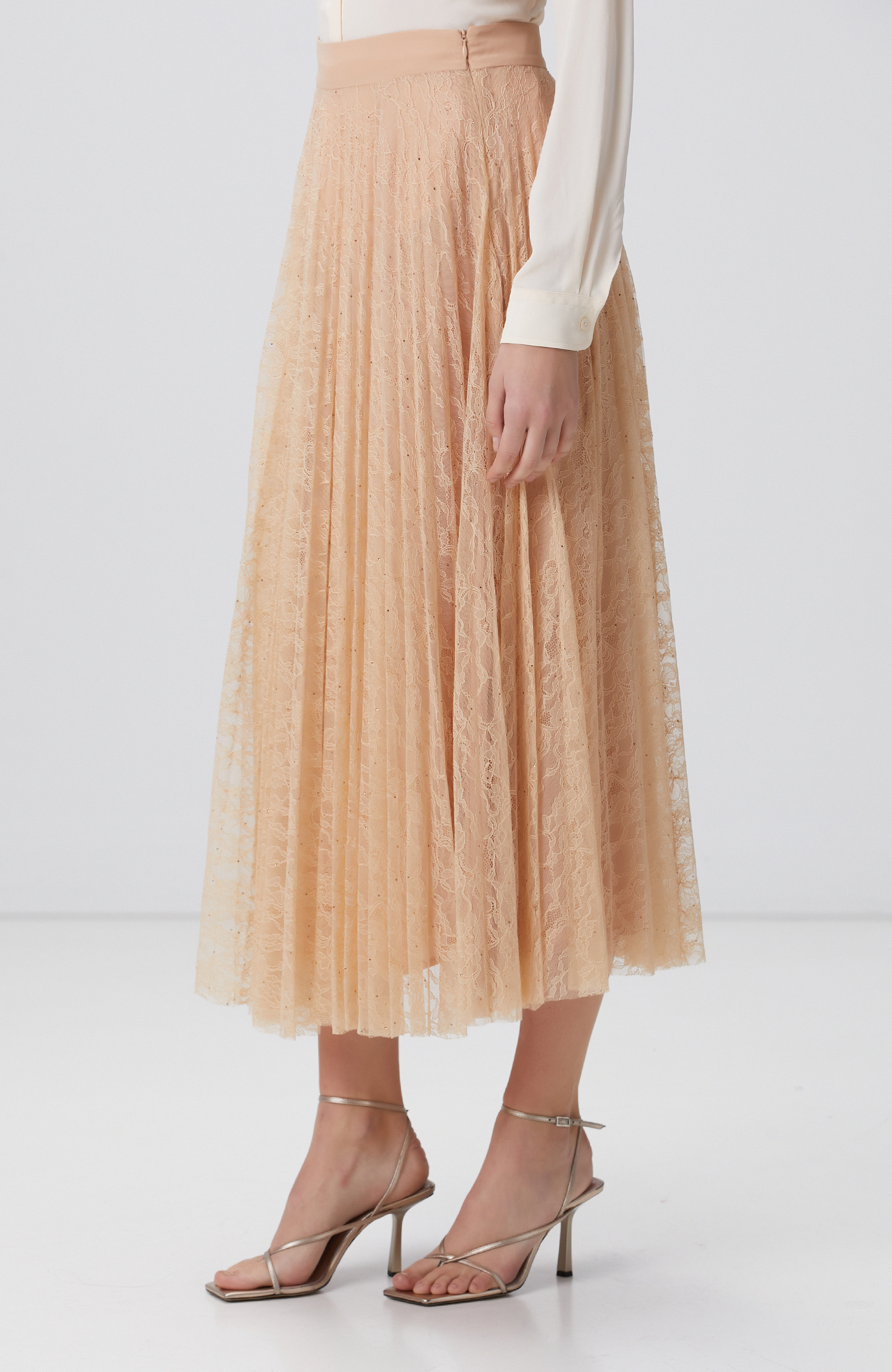 Limited Bej Midi Dantel Etek