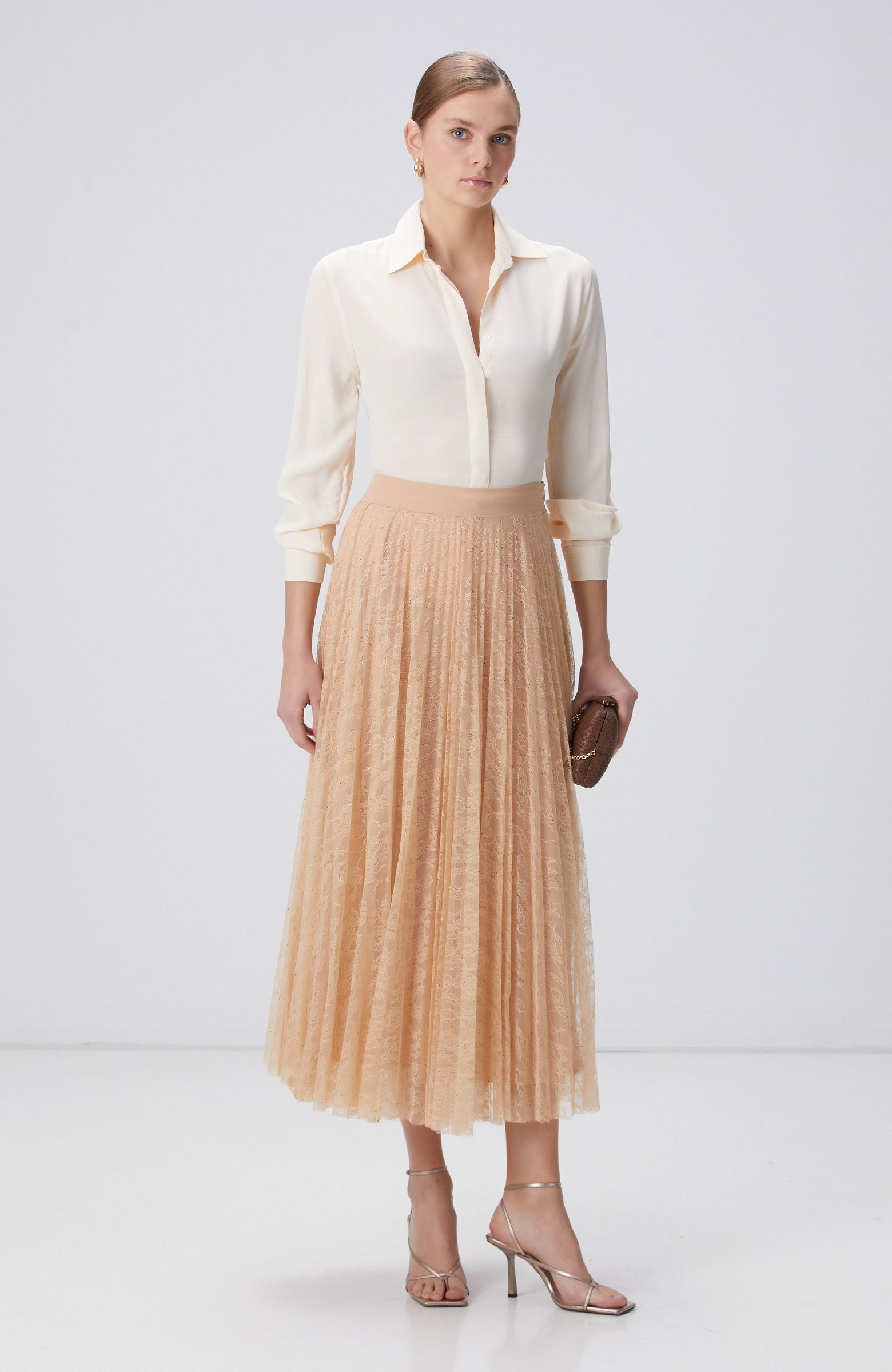 Limited Bej Midi Dantel Etek