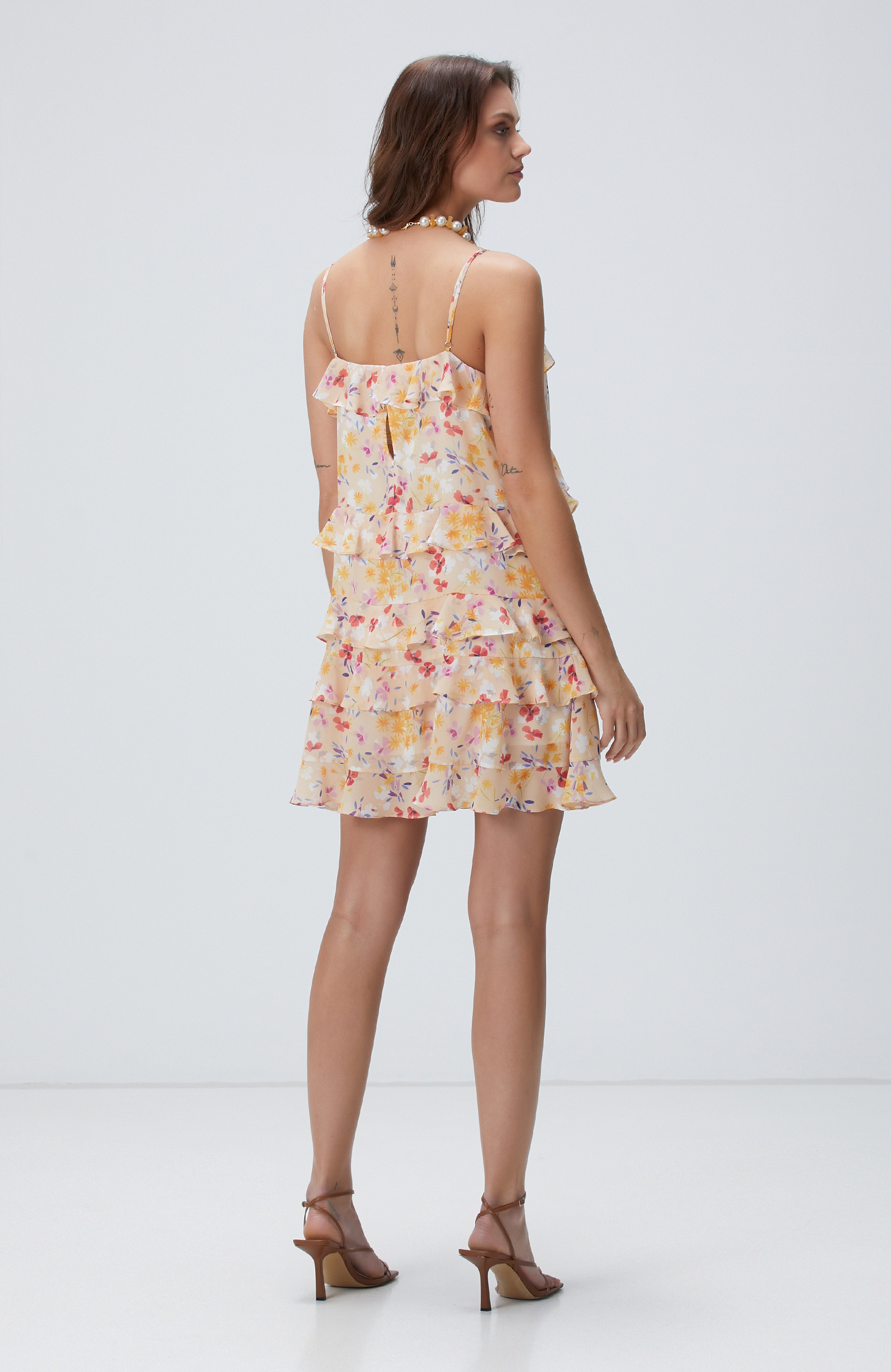 Çok Renkli Desenli Mini Elbise