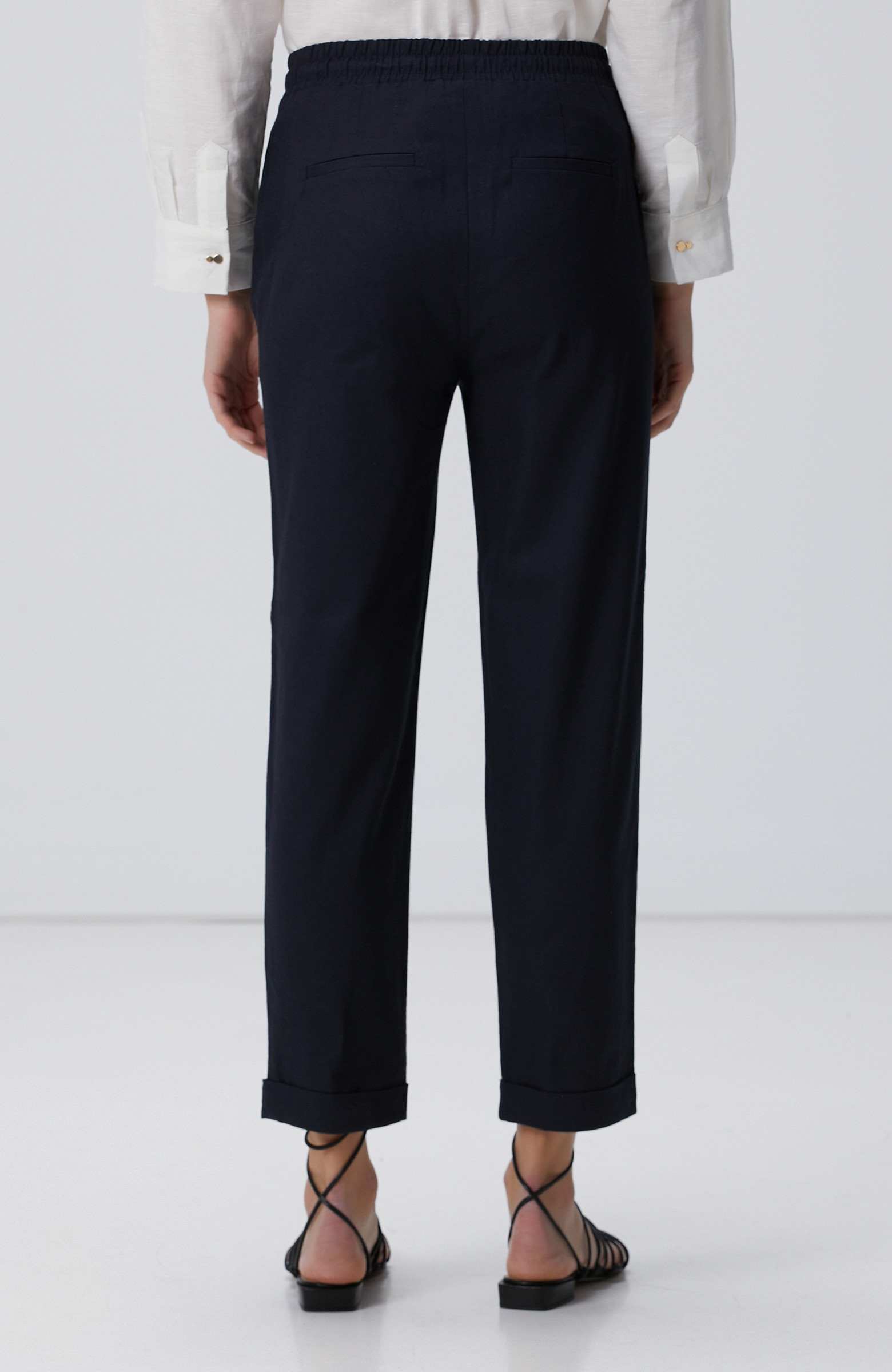 Lacivert Keten Karışımlı Casual Pantolon