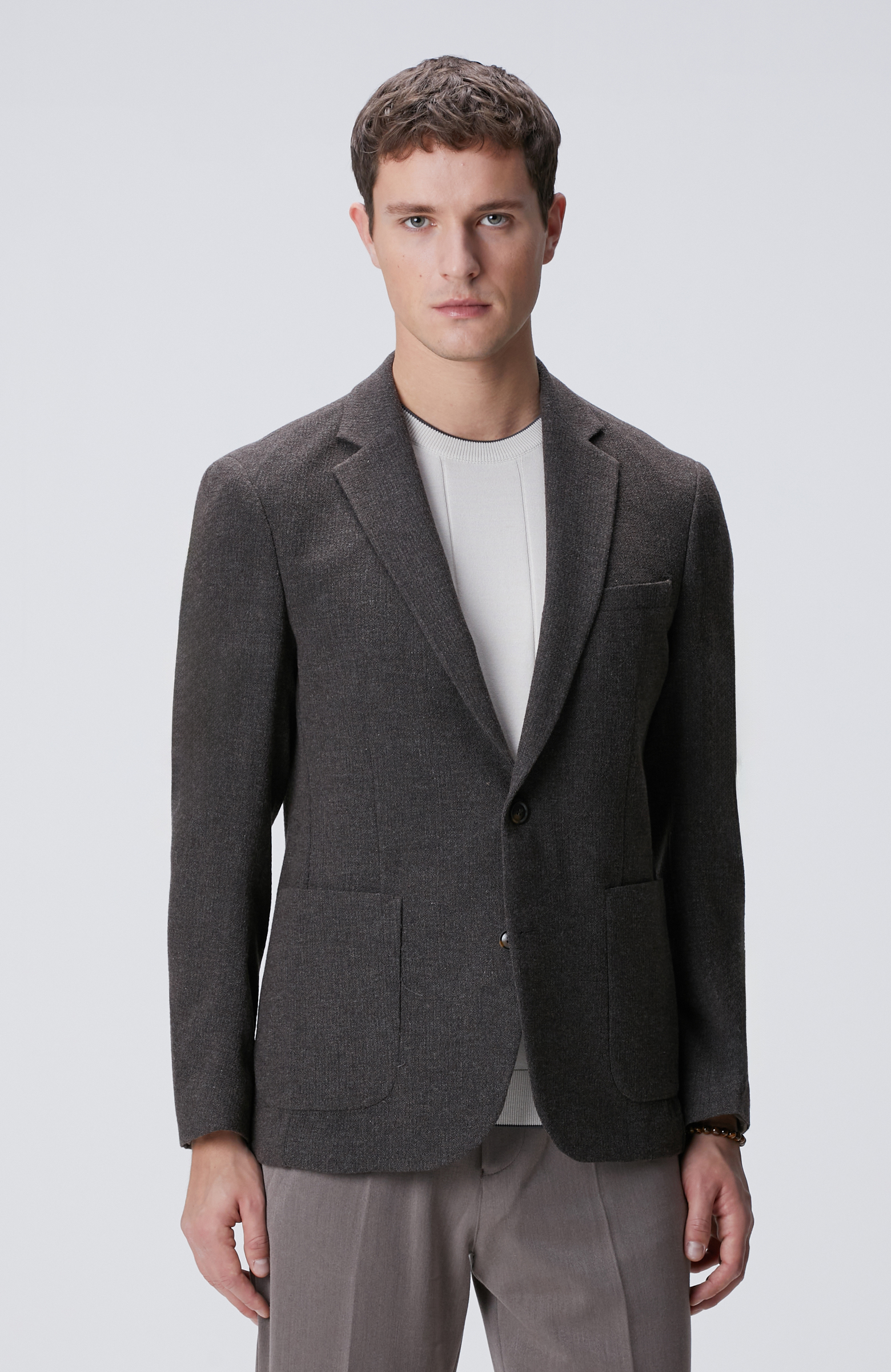 Kahverengi Yün Kaşmir Karışımlı Ceket