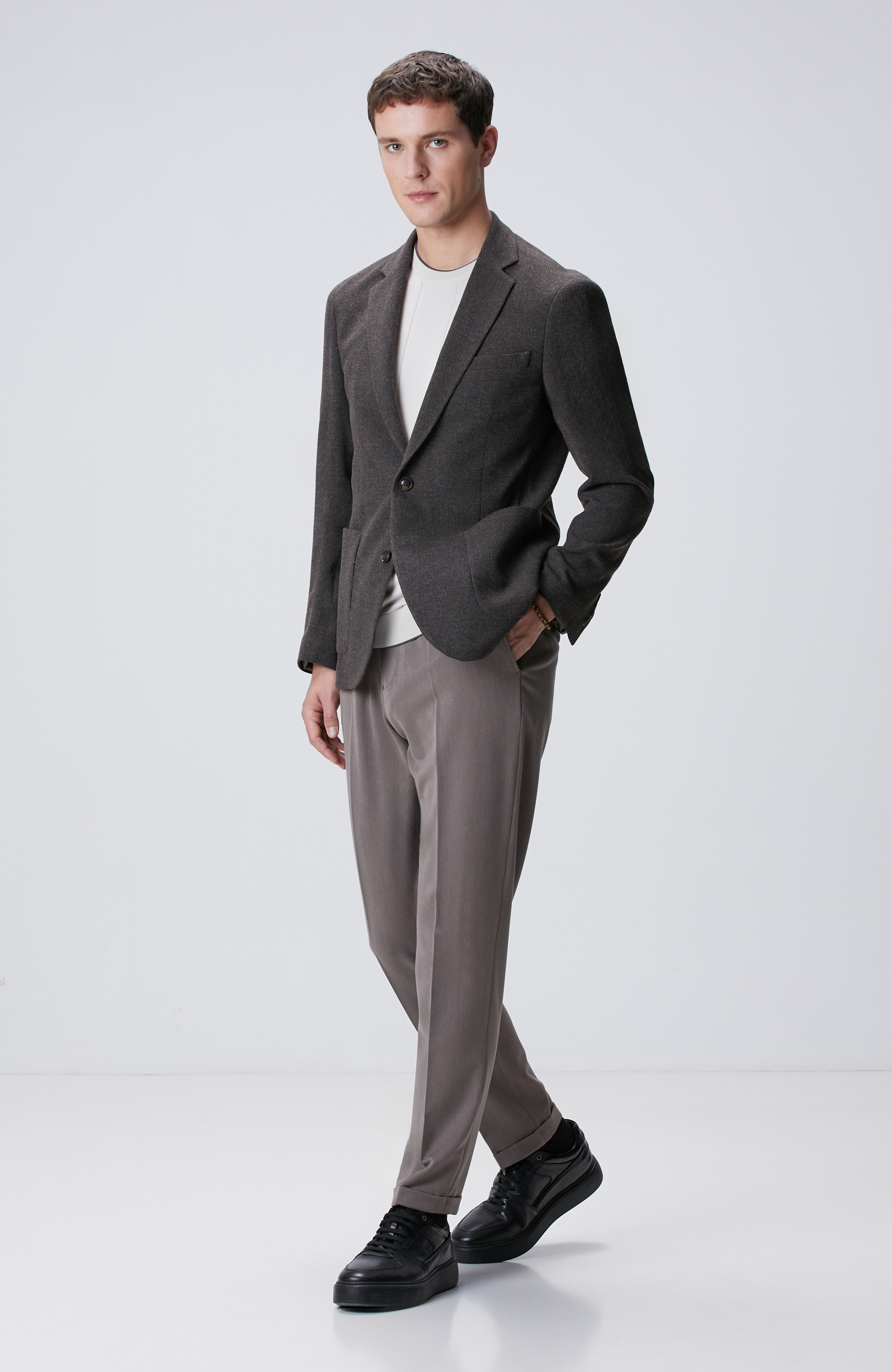 Kahverengi Yün Kaşmir Karışımlı Ceket