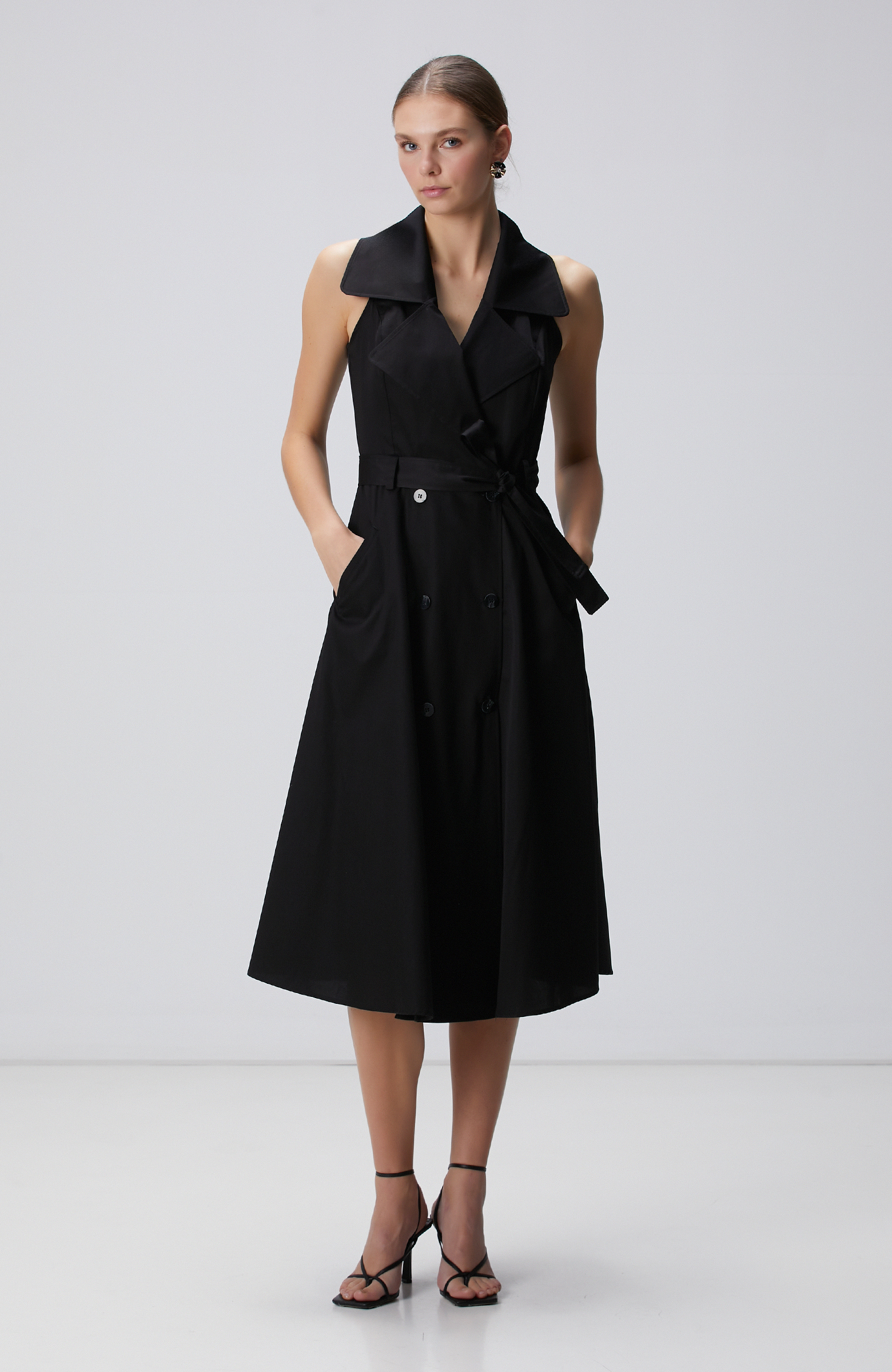 Siyah Midi Kruvaze Elbise