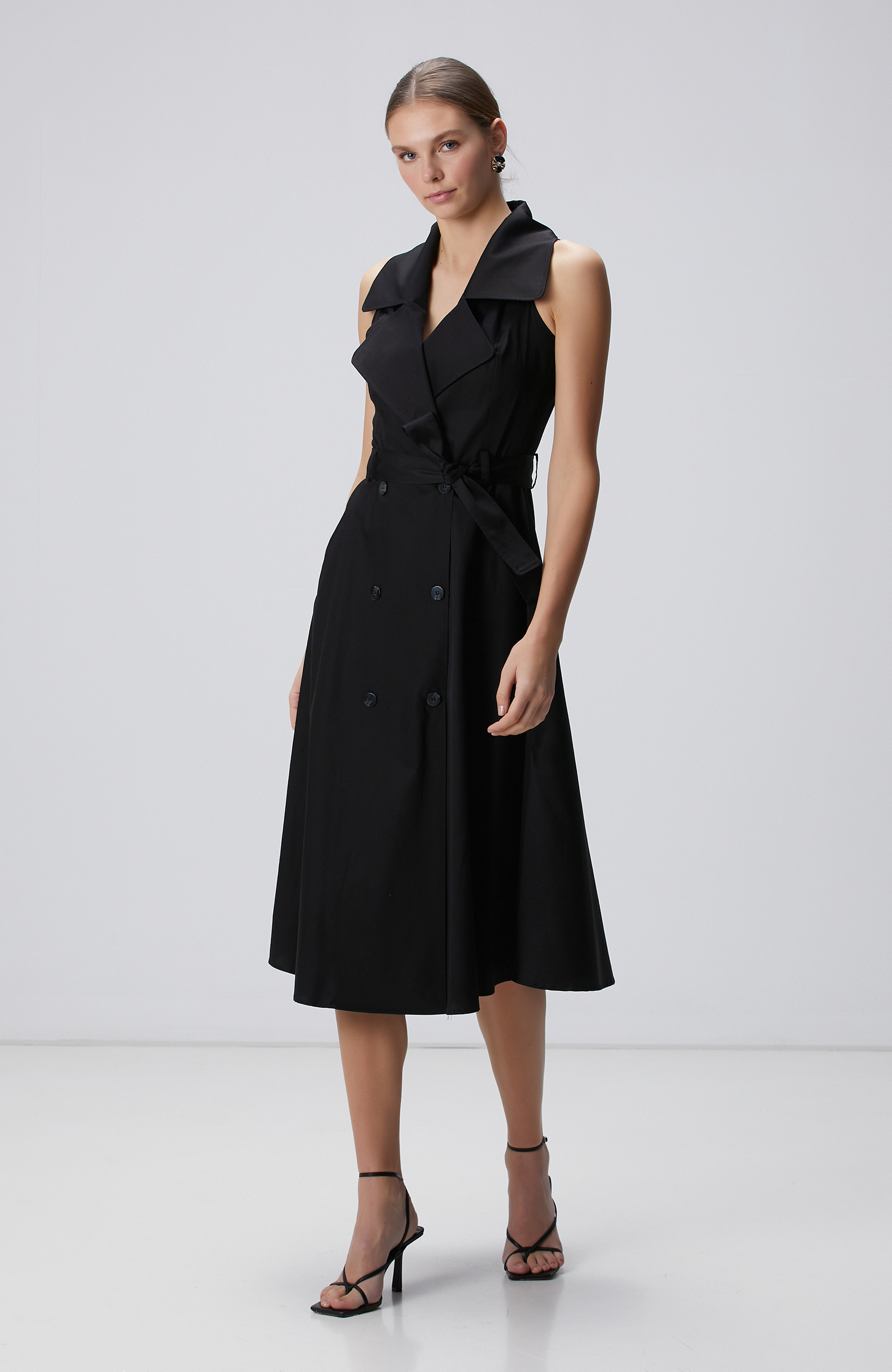 Siyah Midi Kruvaze Elbise