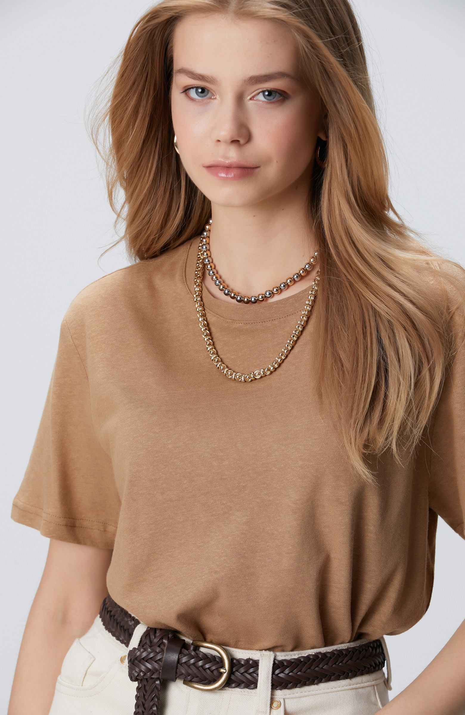 Vizon Keten Karışımlı T-shirt