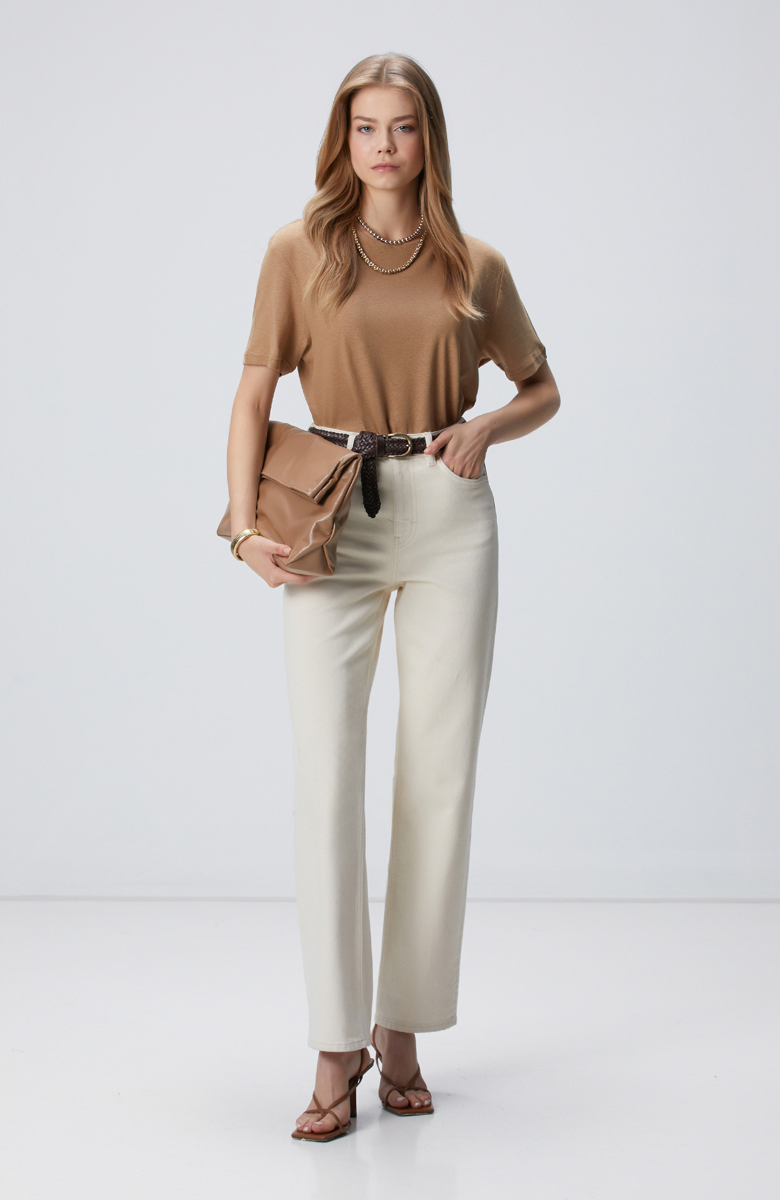 Vizon Keten Karışımlı T-shirt