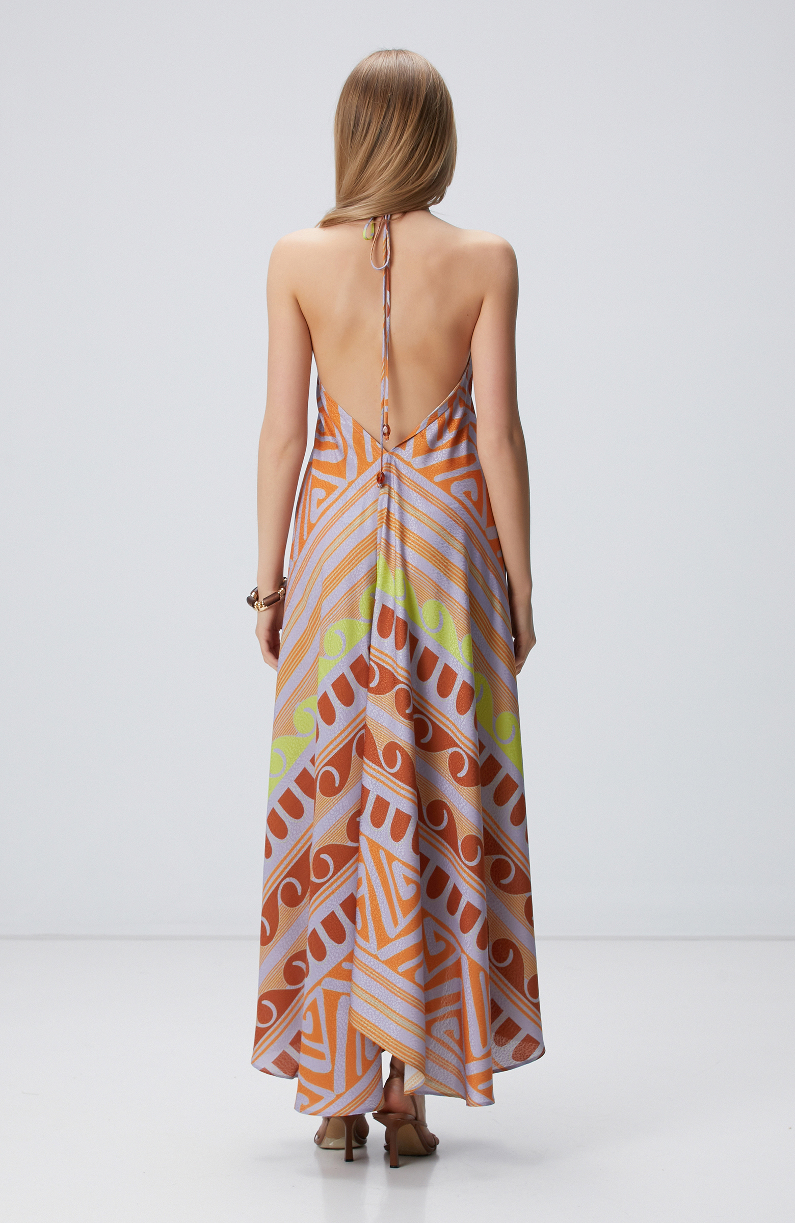 Renkli Desenli Midi Elbise