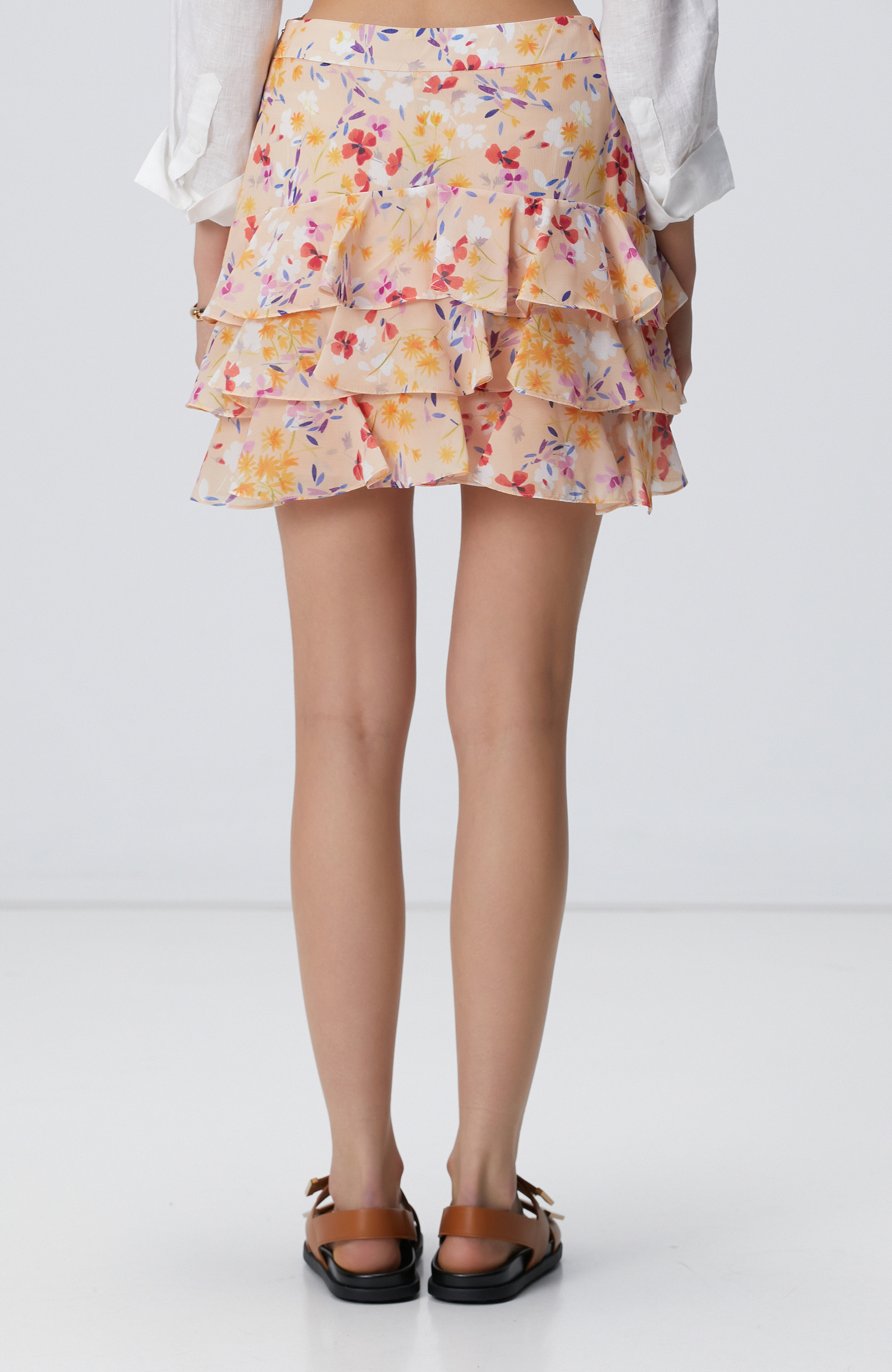 Renkli Desenli Mini Şifon Etek