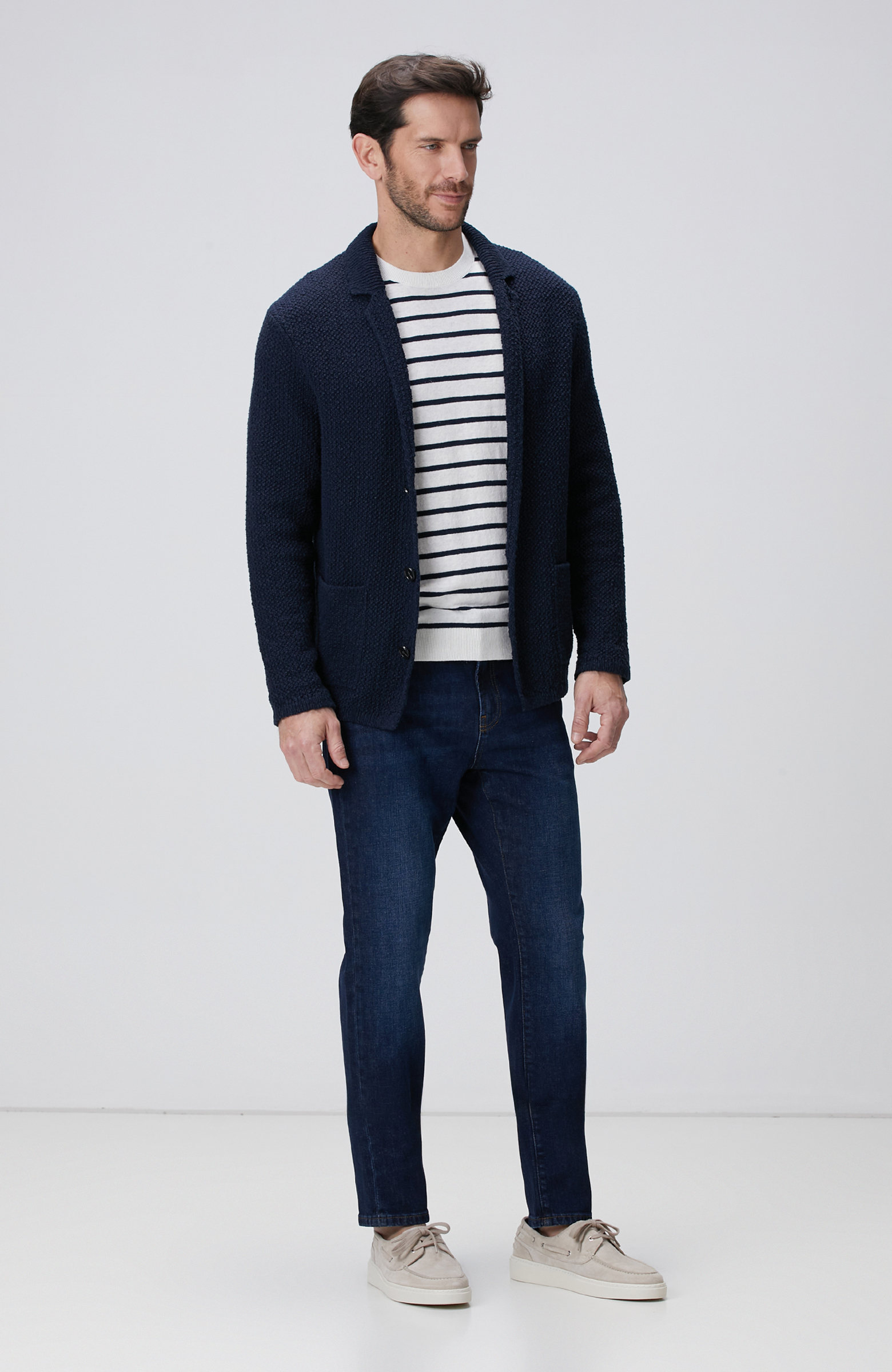 Lacivert Keten Karışımlı Triko Ceket