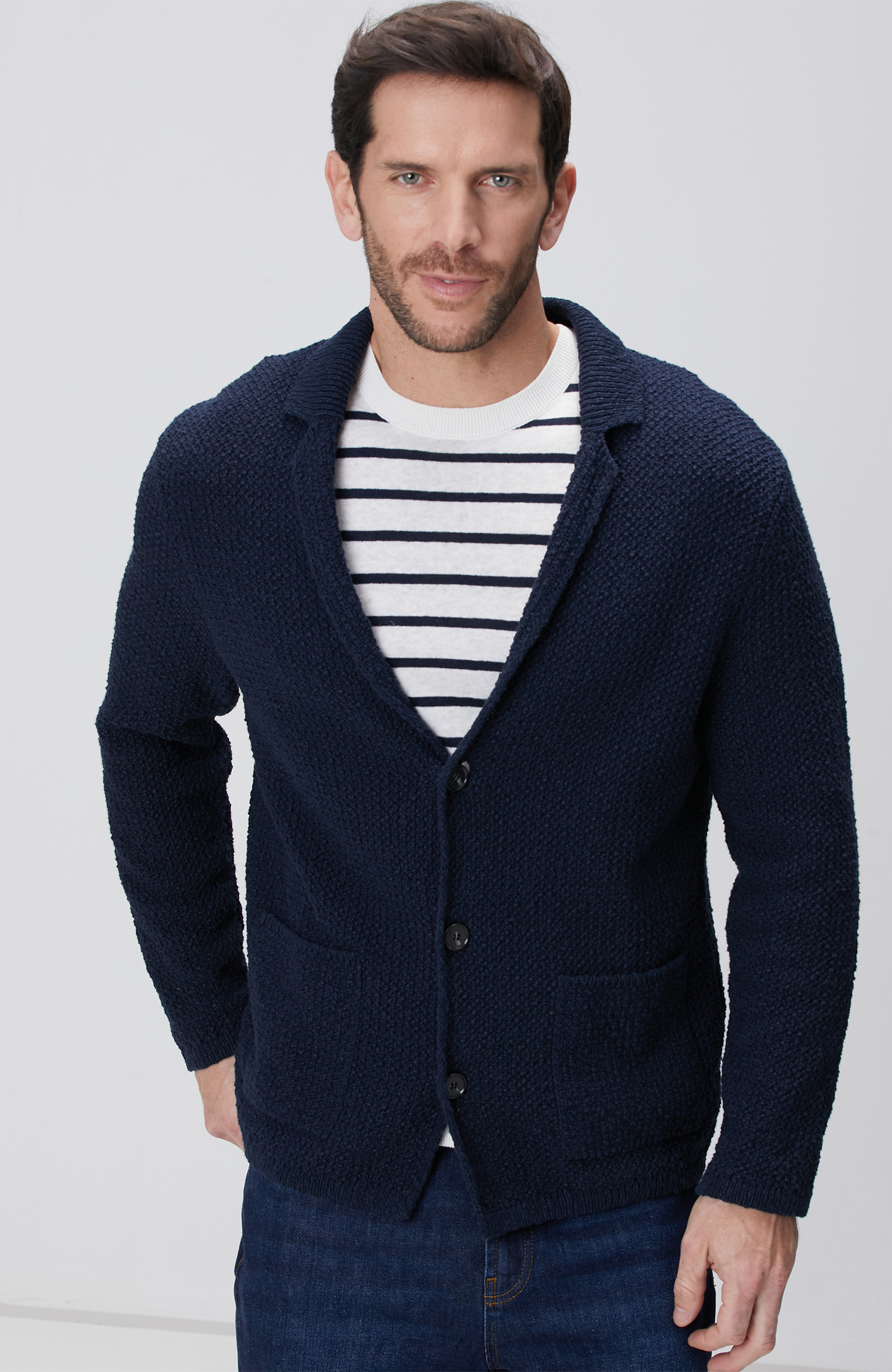 Lacivert Keten Karışımlı Triko Ceket