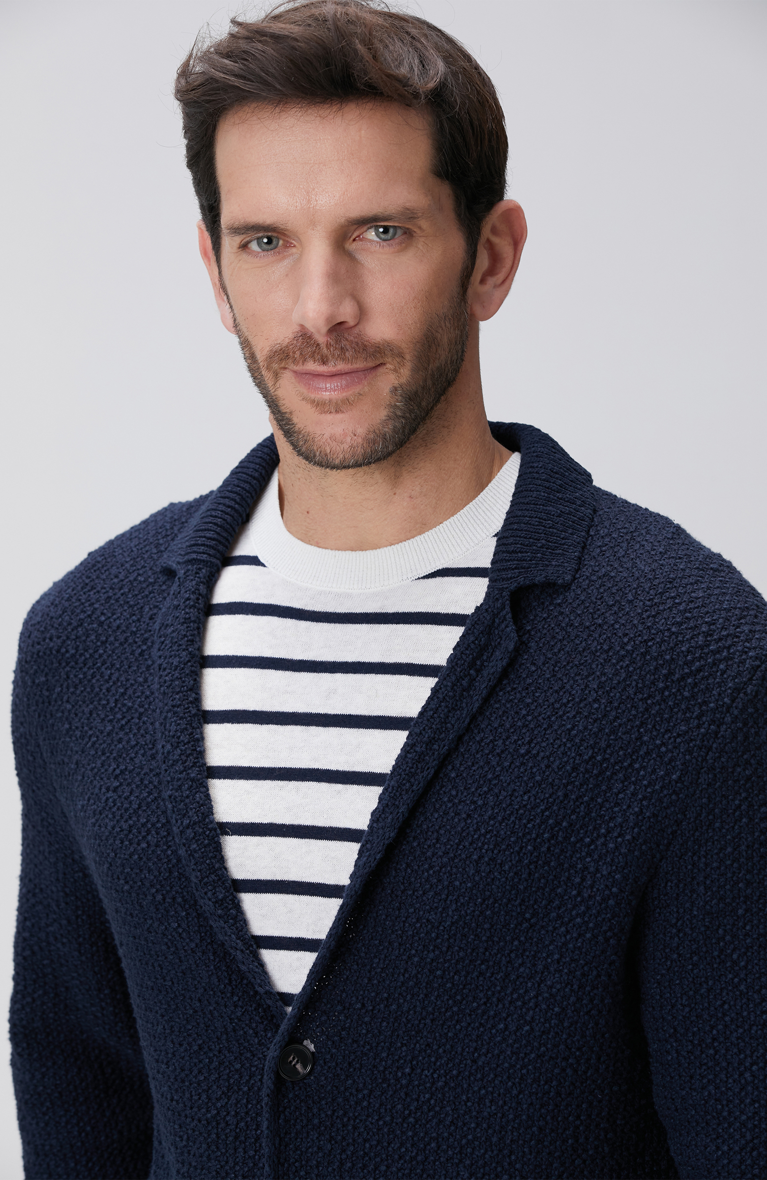 Lacivert Keten Karışımlı Triko Ceket