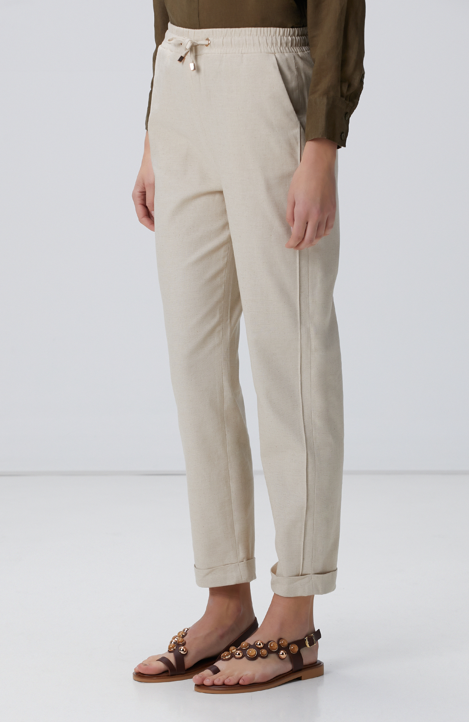 Naturel Keten Karışımlı Casual Pantolon