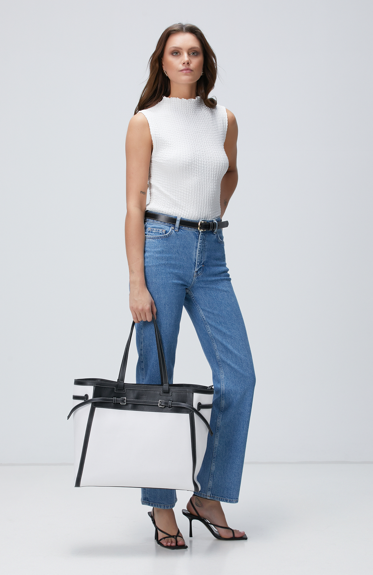 Bej Siyah Kadın Deri Çanta