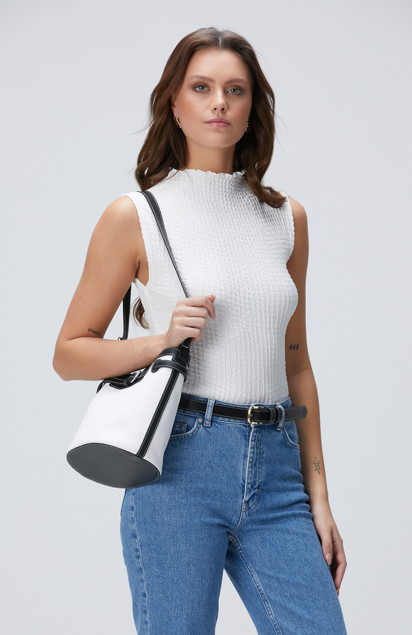 Bej Siyah Kadın Deri Çanta