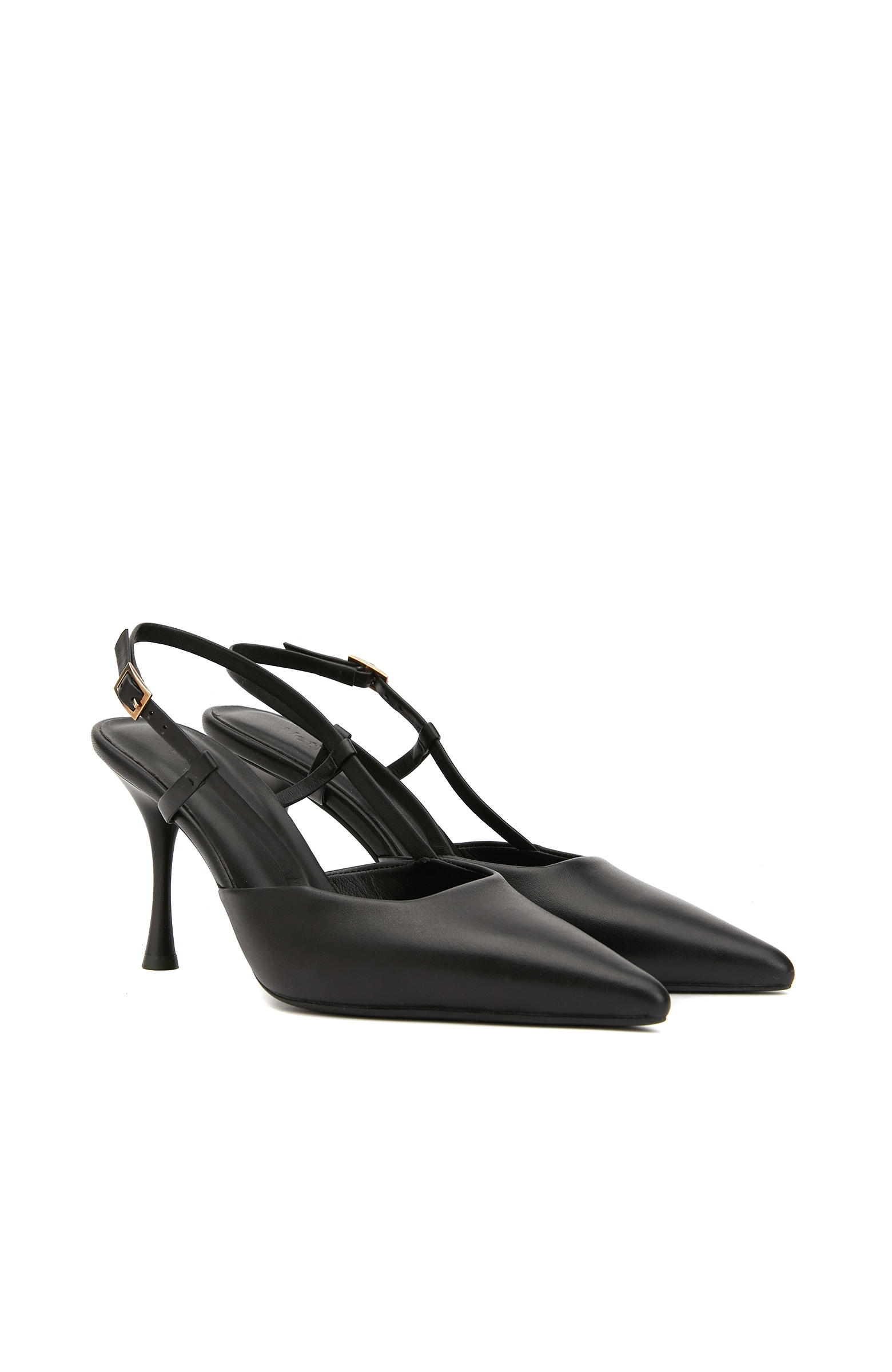 Siyah Deri Topuklu Ayakkabı