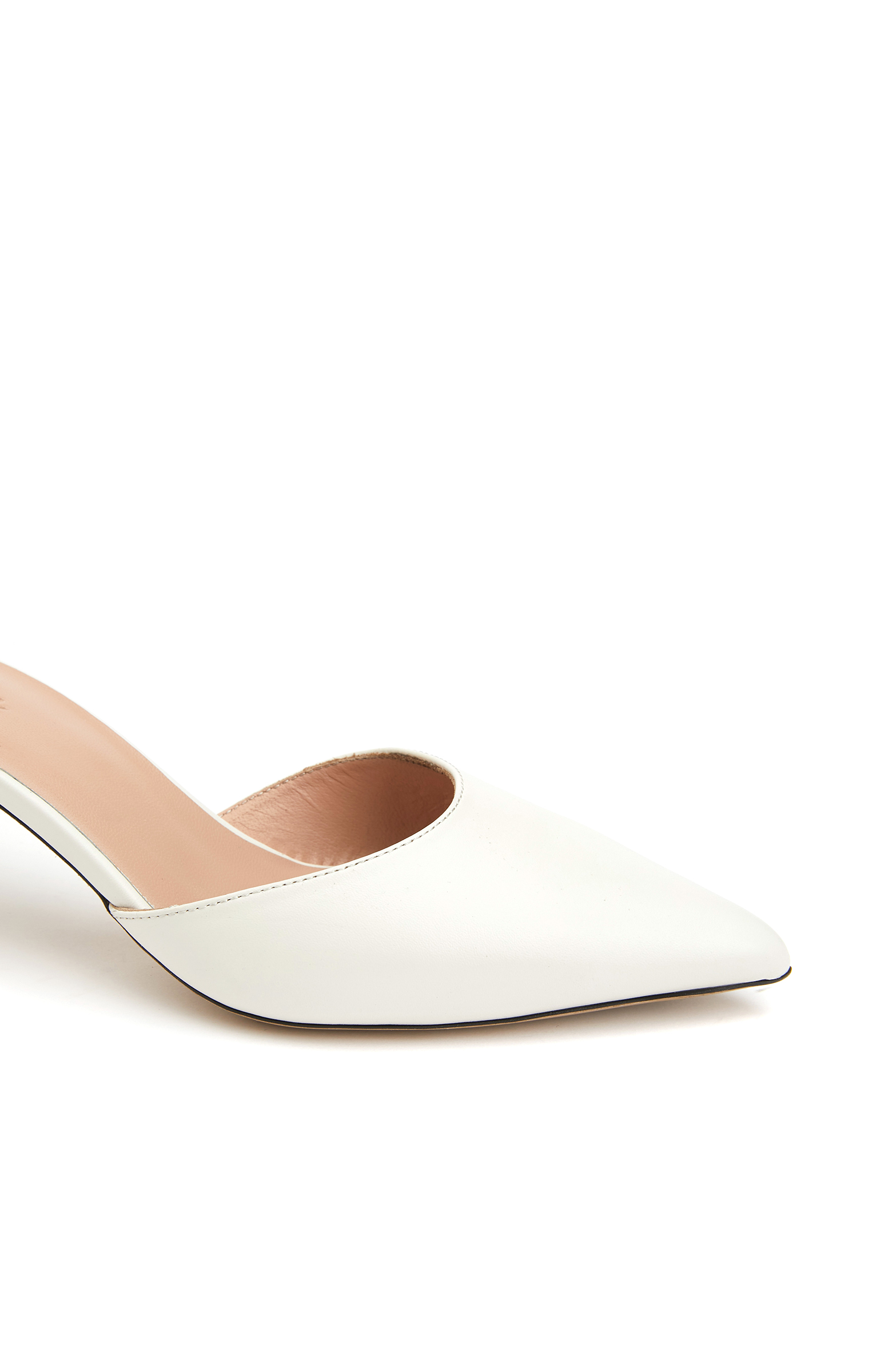 Krem Deri Topuklu Ayakkabı