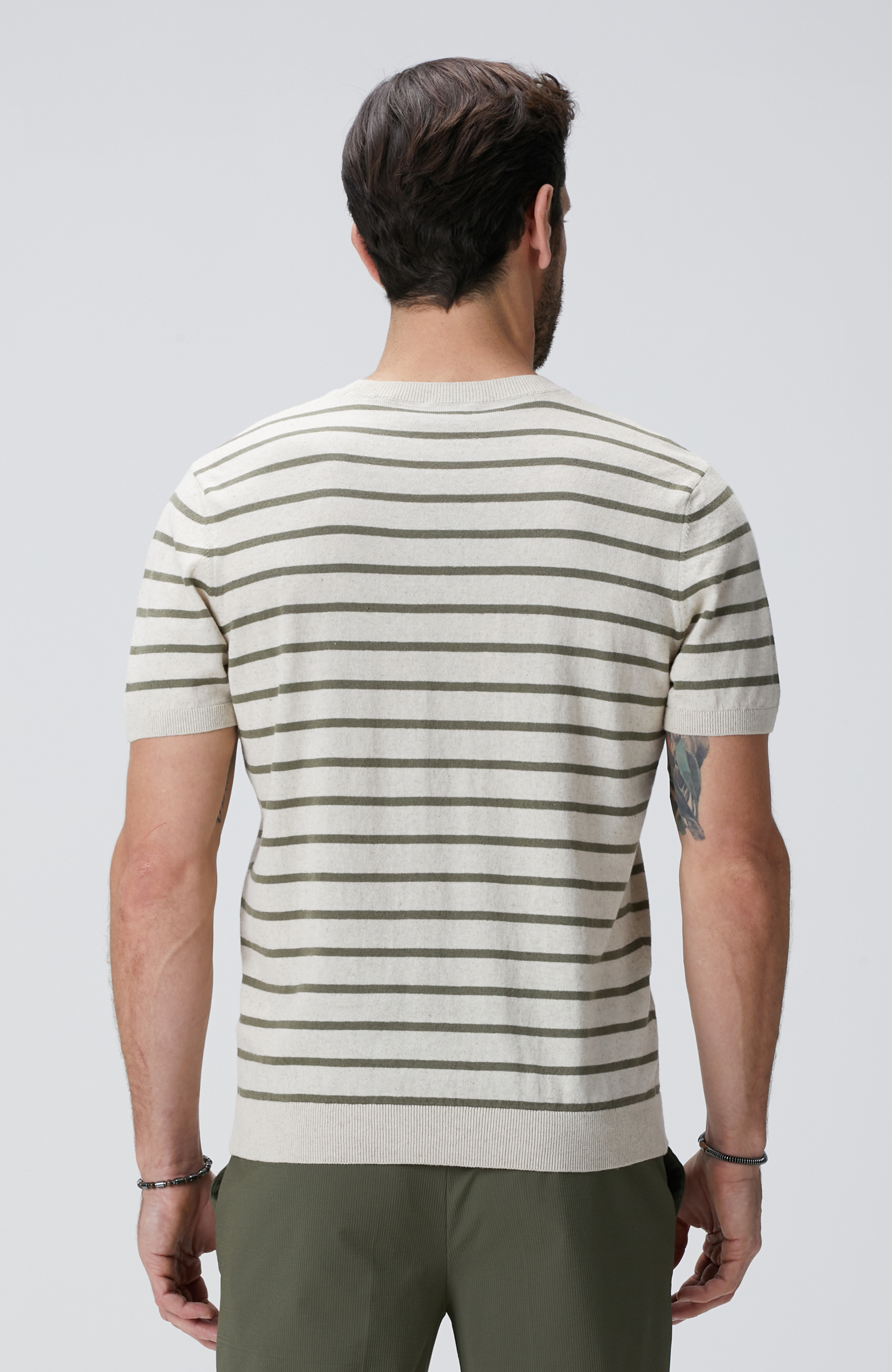 Haki Beyaz Keten Karışımlı Triko