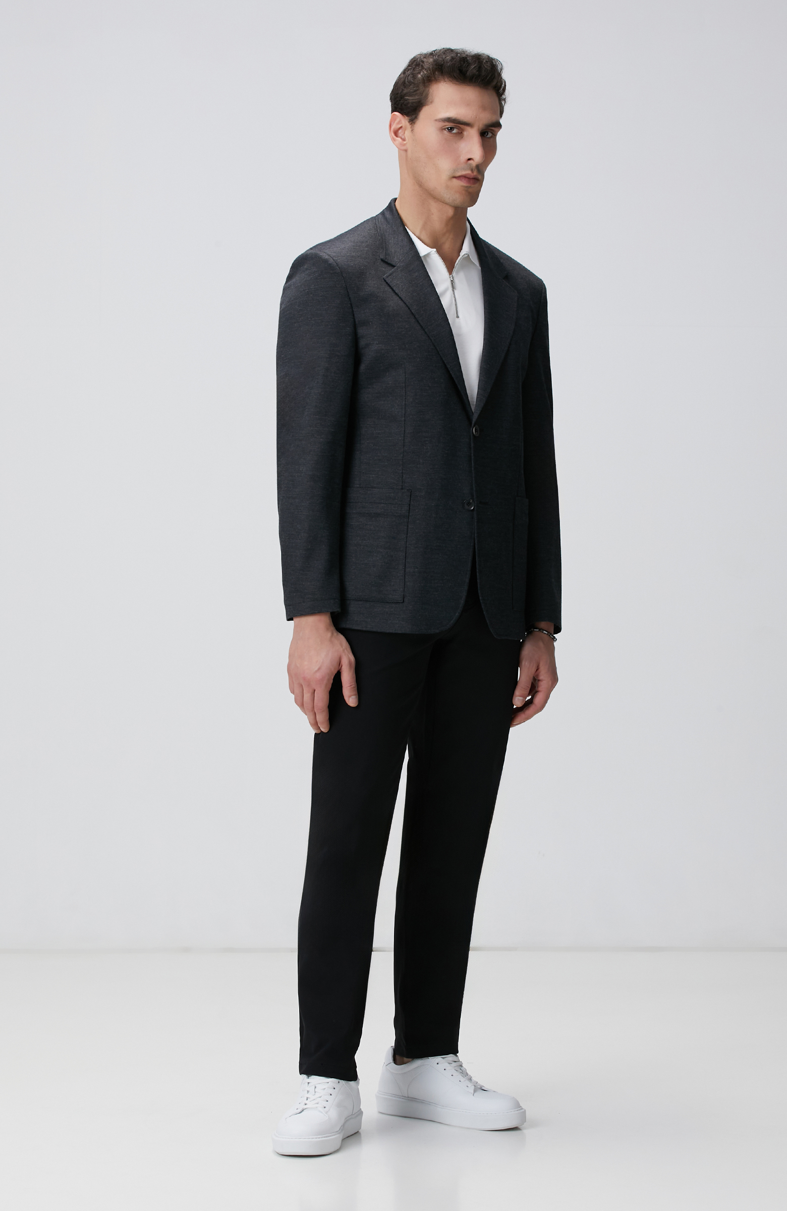 Antrasit Yün Karışımlı Örme Ceket