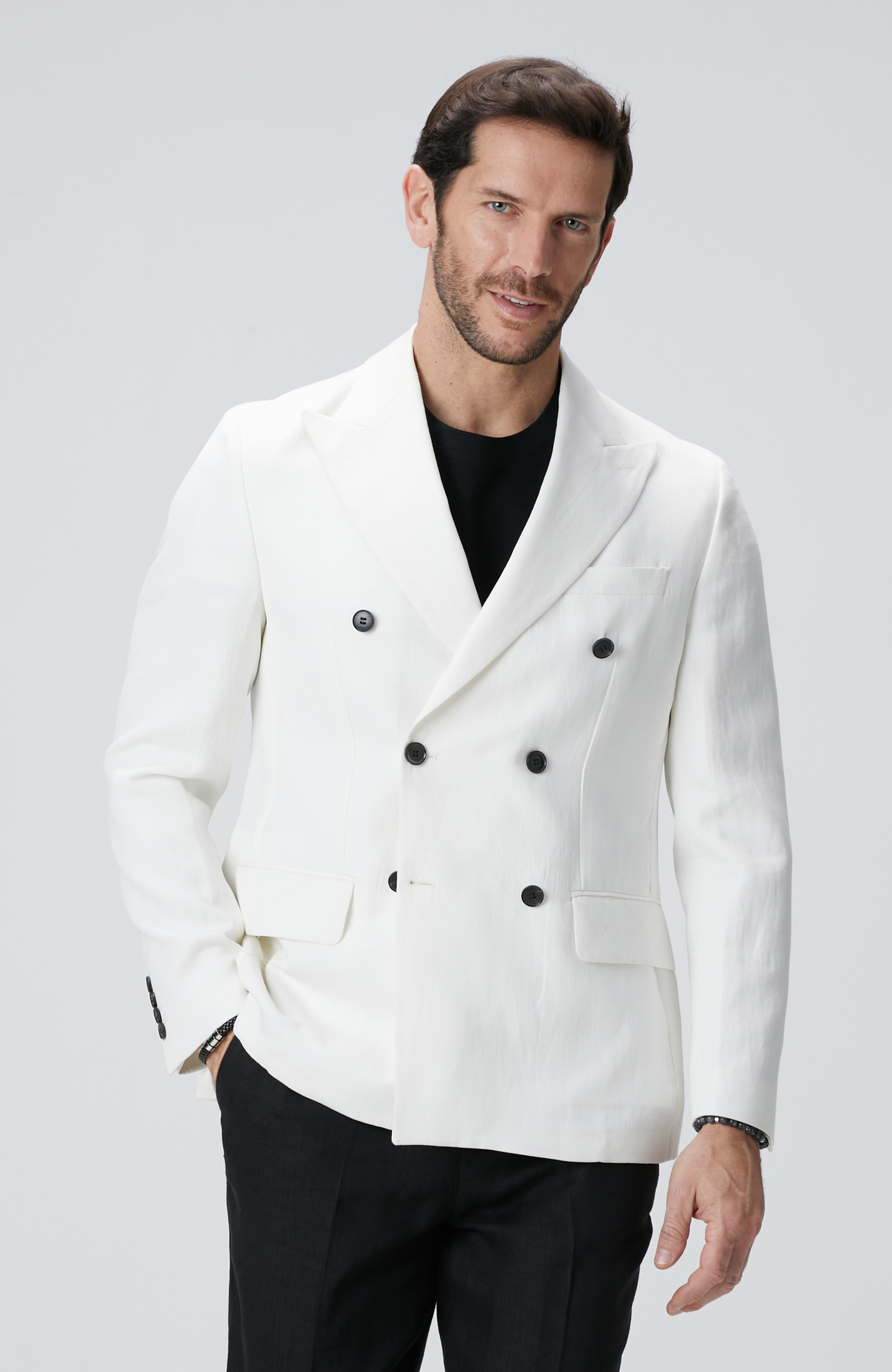 Kırık Beyaz Keten Karışımlı Ceket