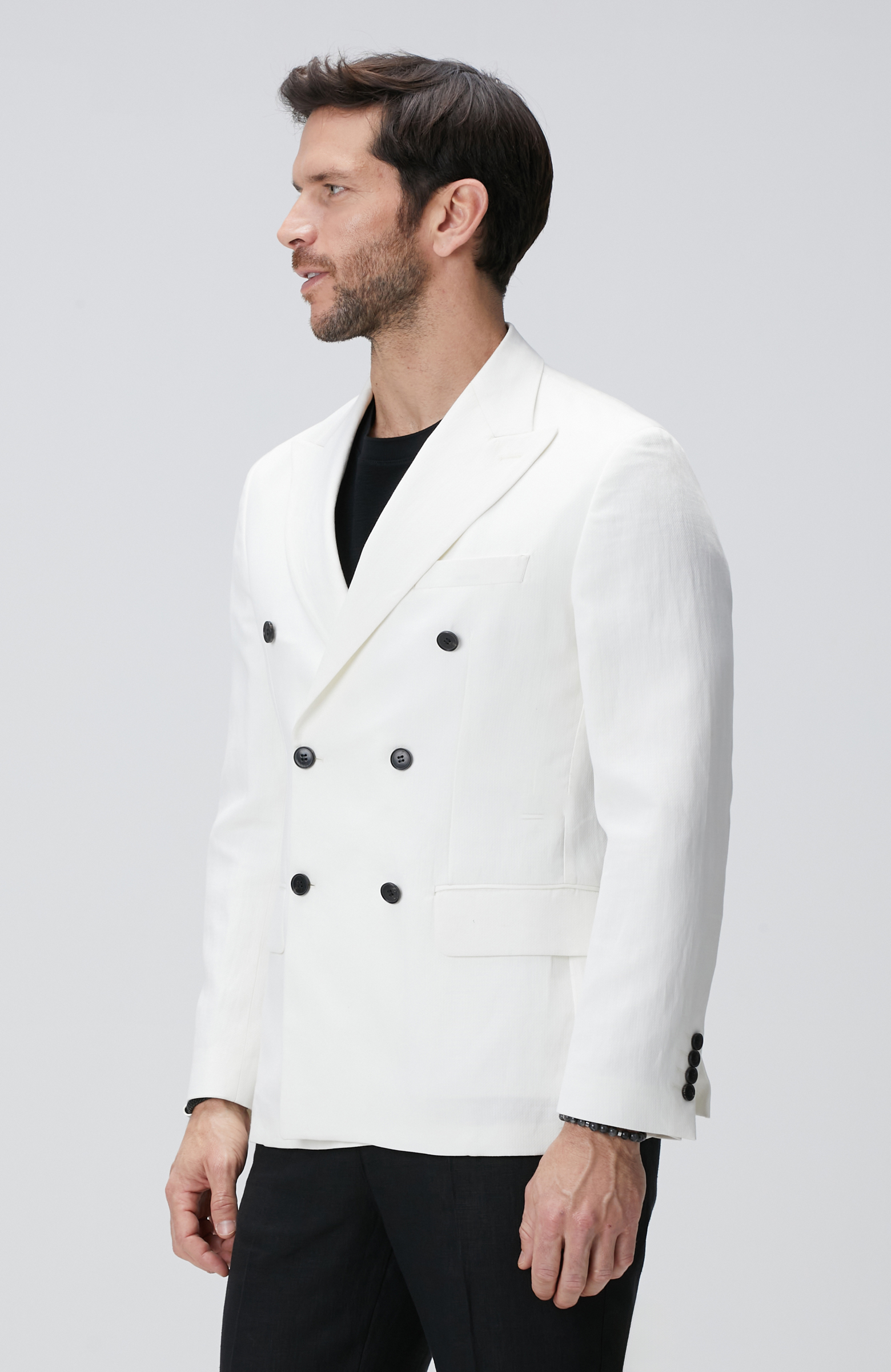 Kırık Beyaz Keten Karışımlı Ceket