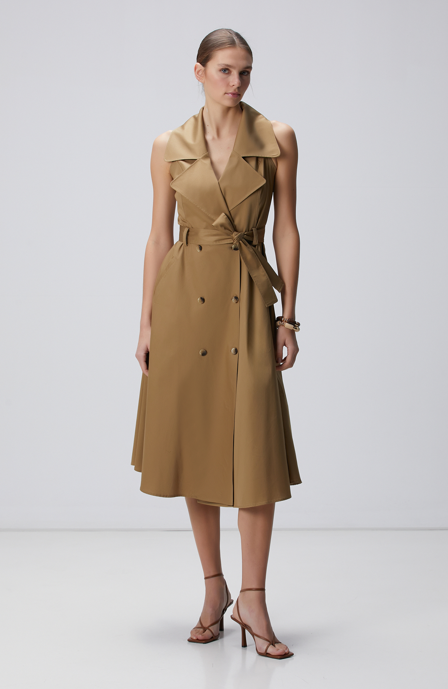 Haki Midi Kruvaze Elbise