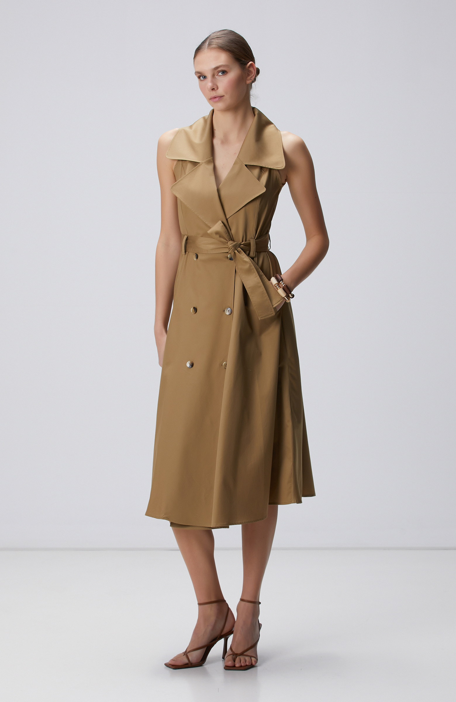 Haki Midi Kruvaze Elbise