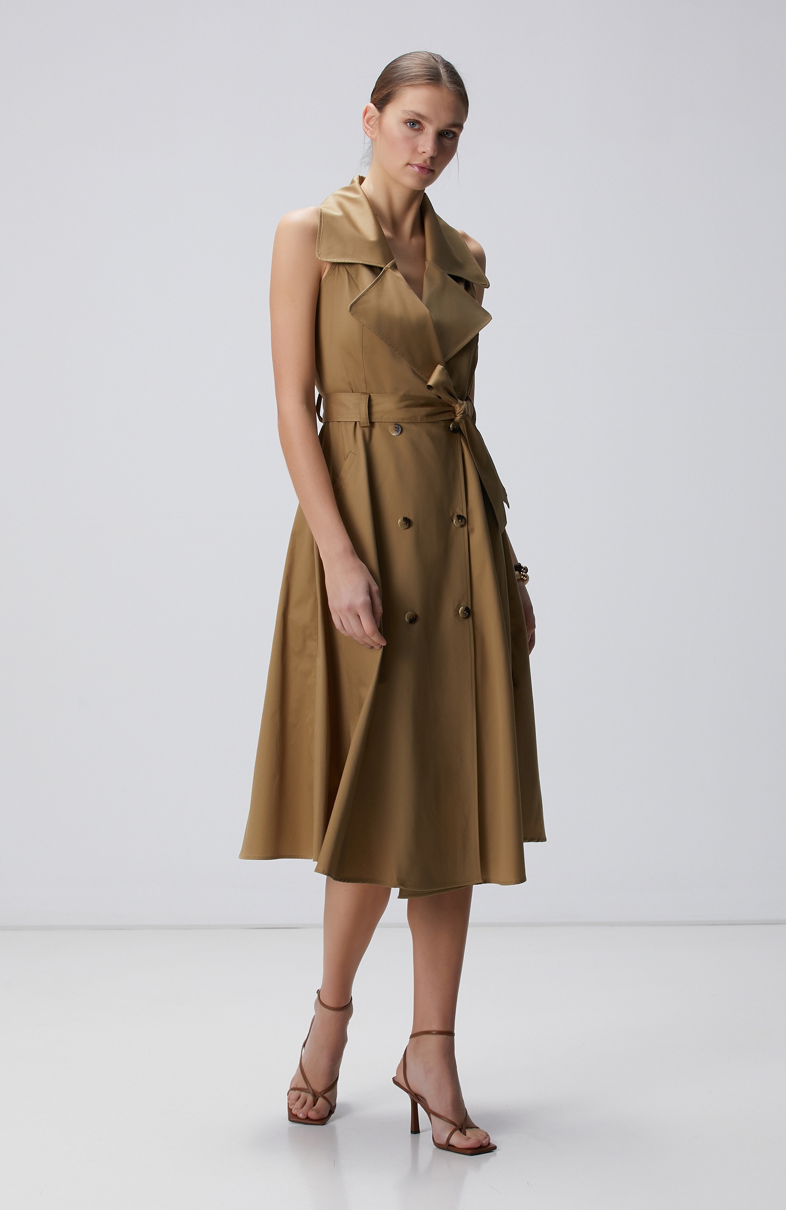 Haki Midi Kruvaze Elbise