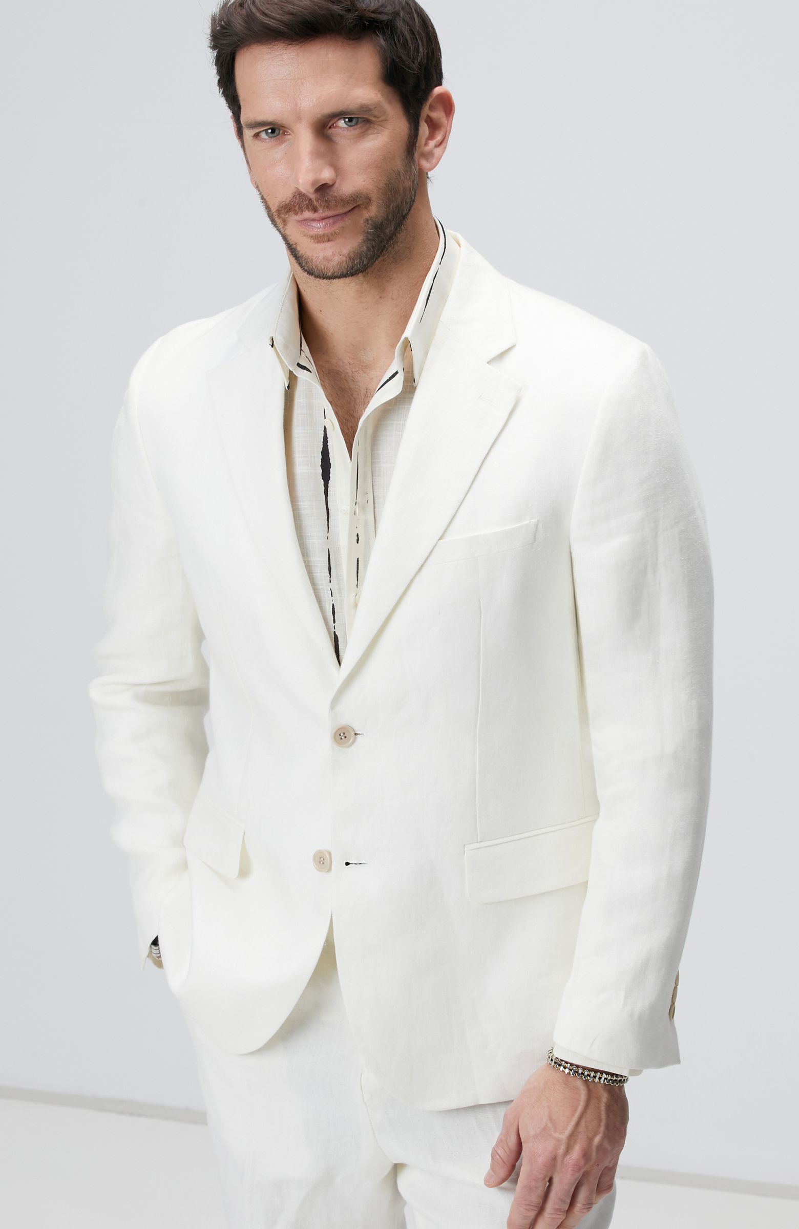 Kırık Beyaz Keten Takım Elbise