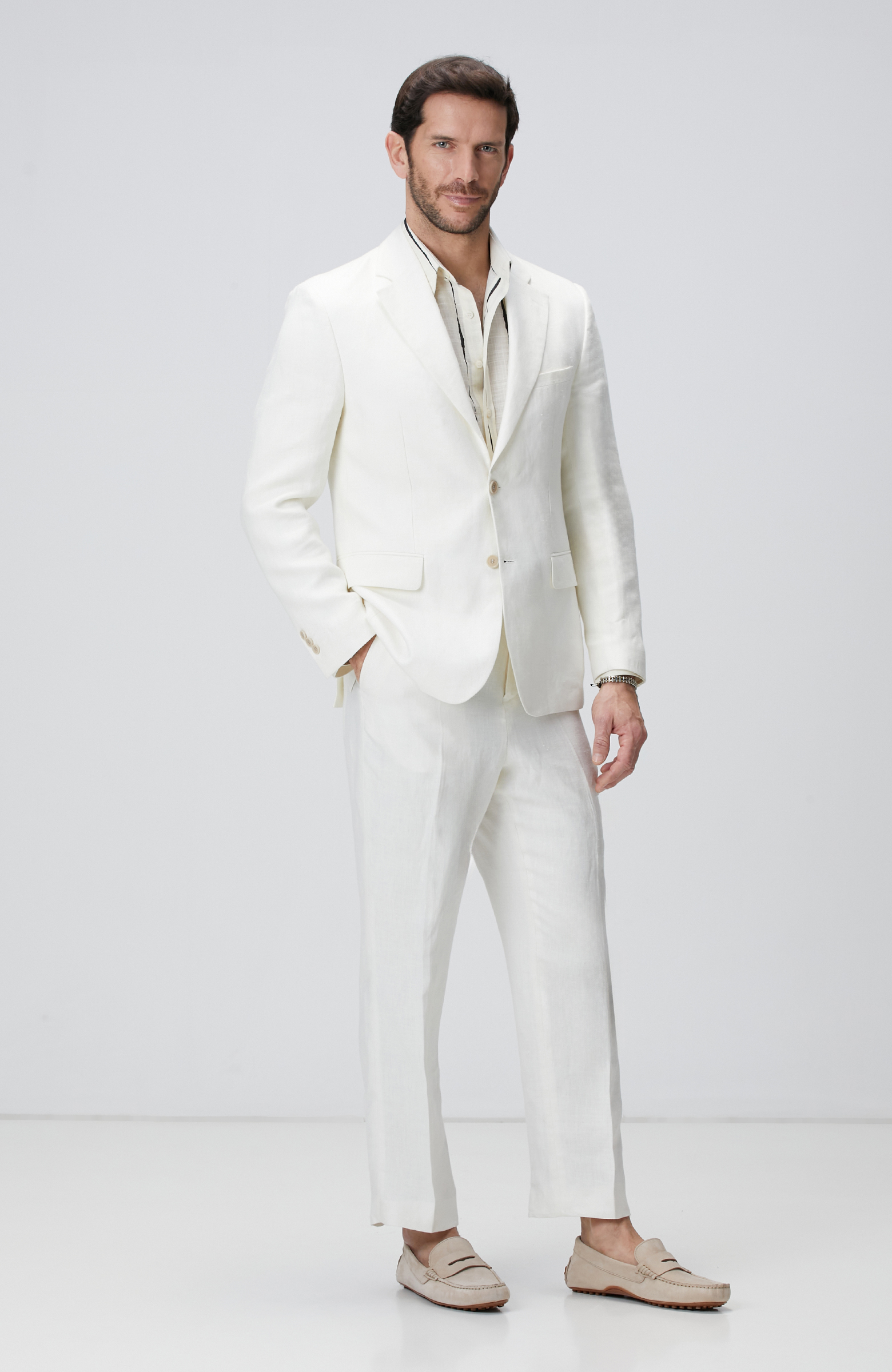 Kırık Beyaz Keten Takım Elbise