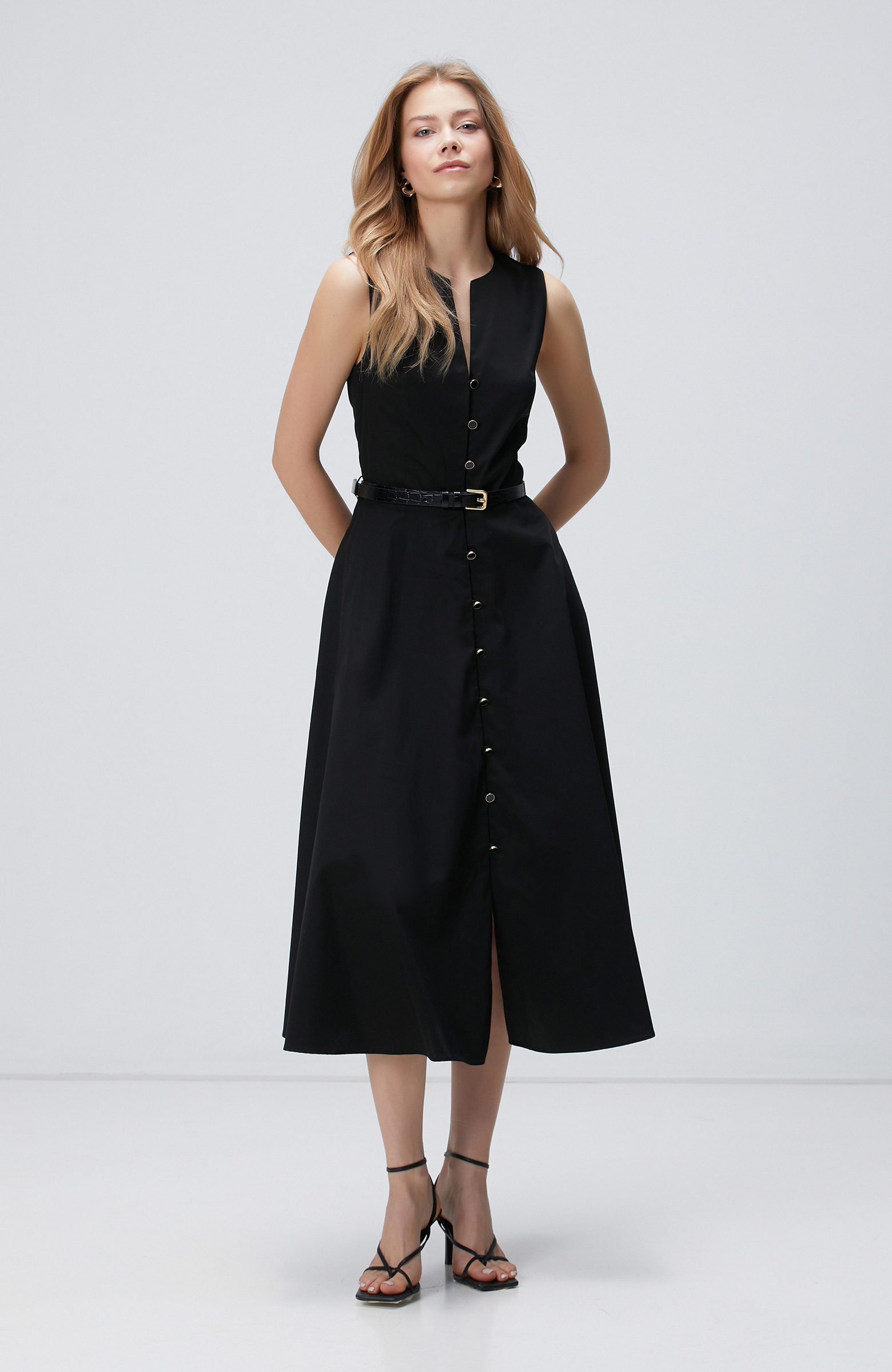 Siyah Midi Dokuma Elbise