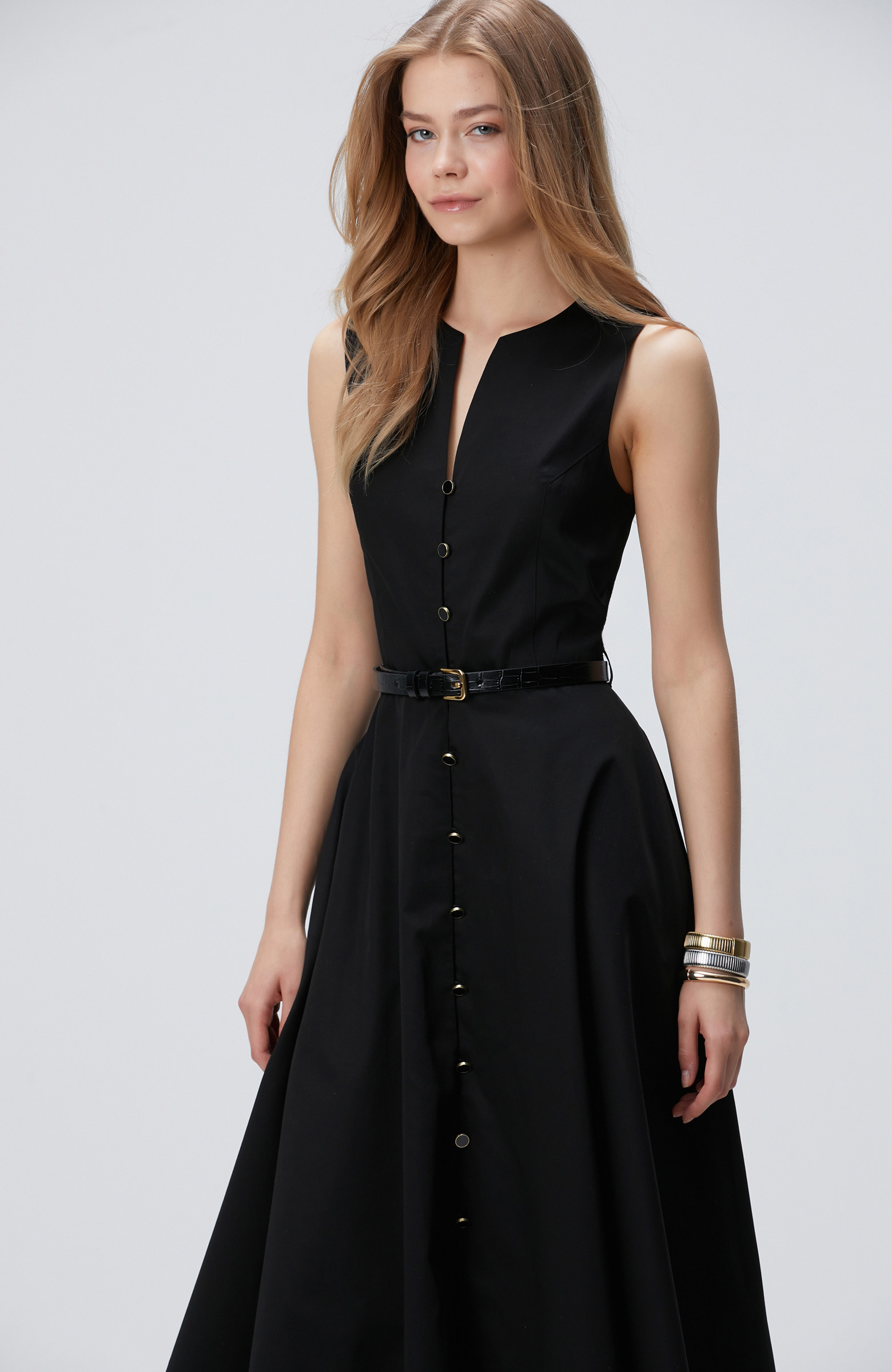 Siyah Midi Dokuma Elbise