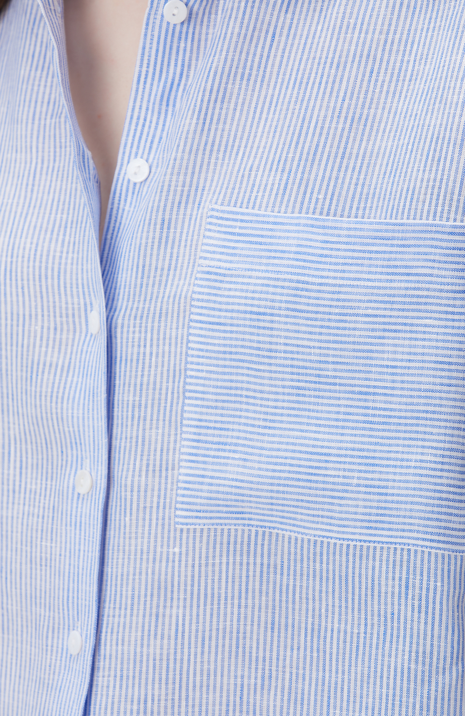 Mavi Beyaz Çizgili Keten Gömlek