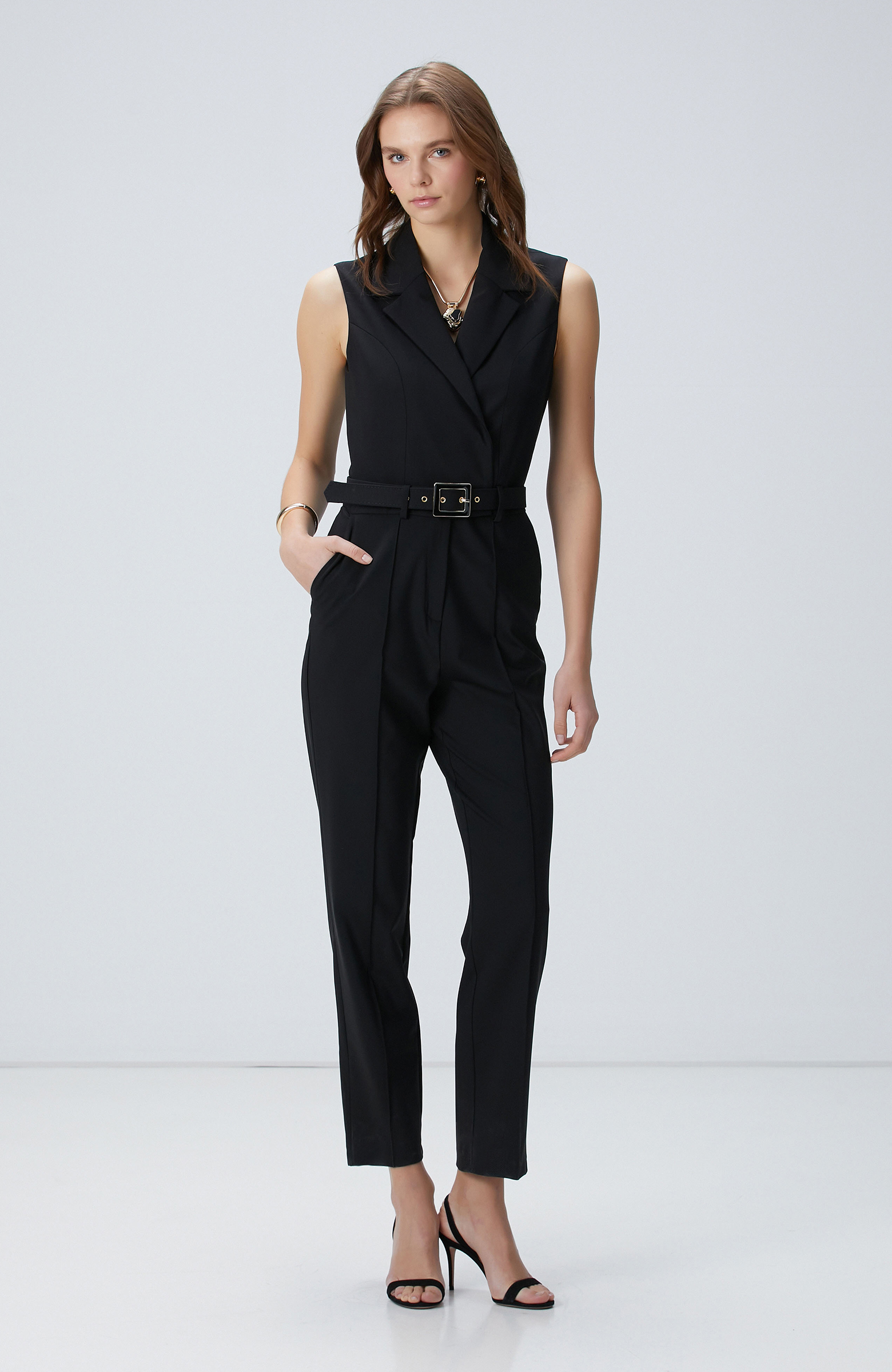 Siyah Yün Karışımlı Tulum