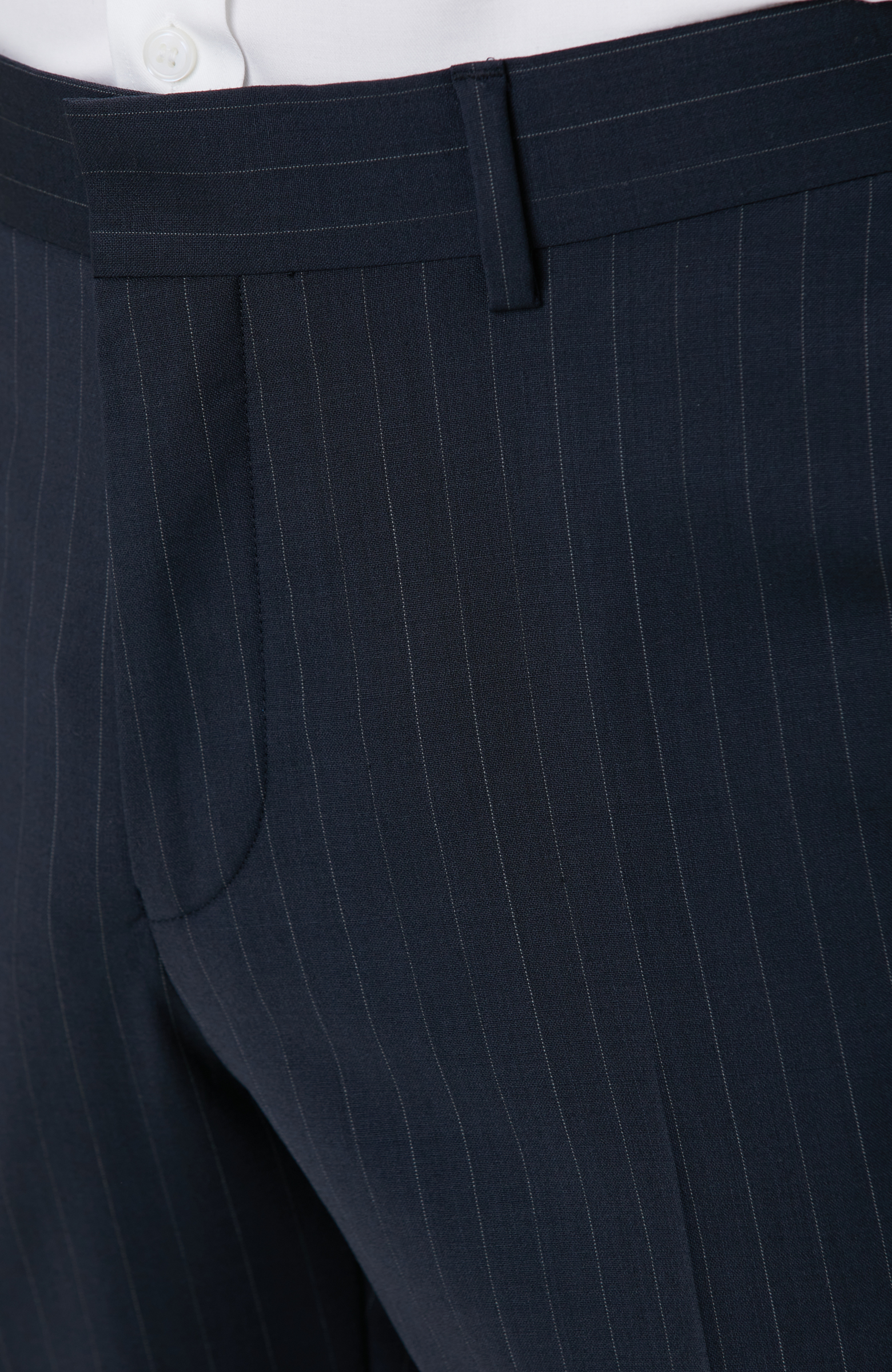 Lacivert Çizgi Desenli Yün Karışımlı Takım Elbise